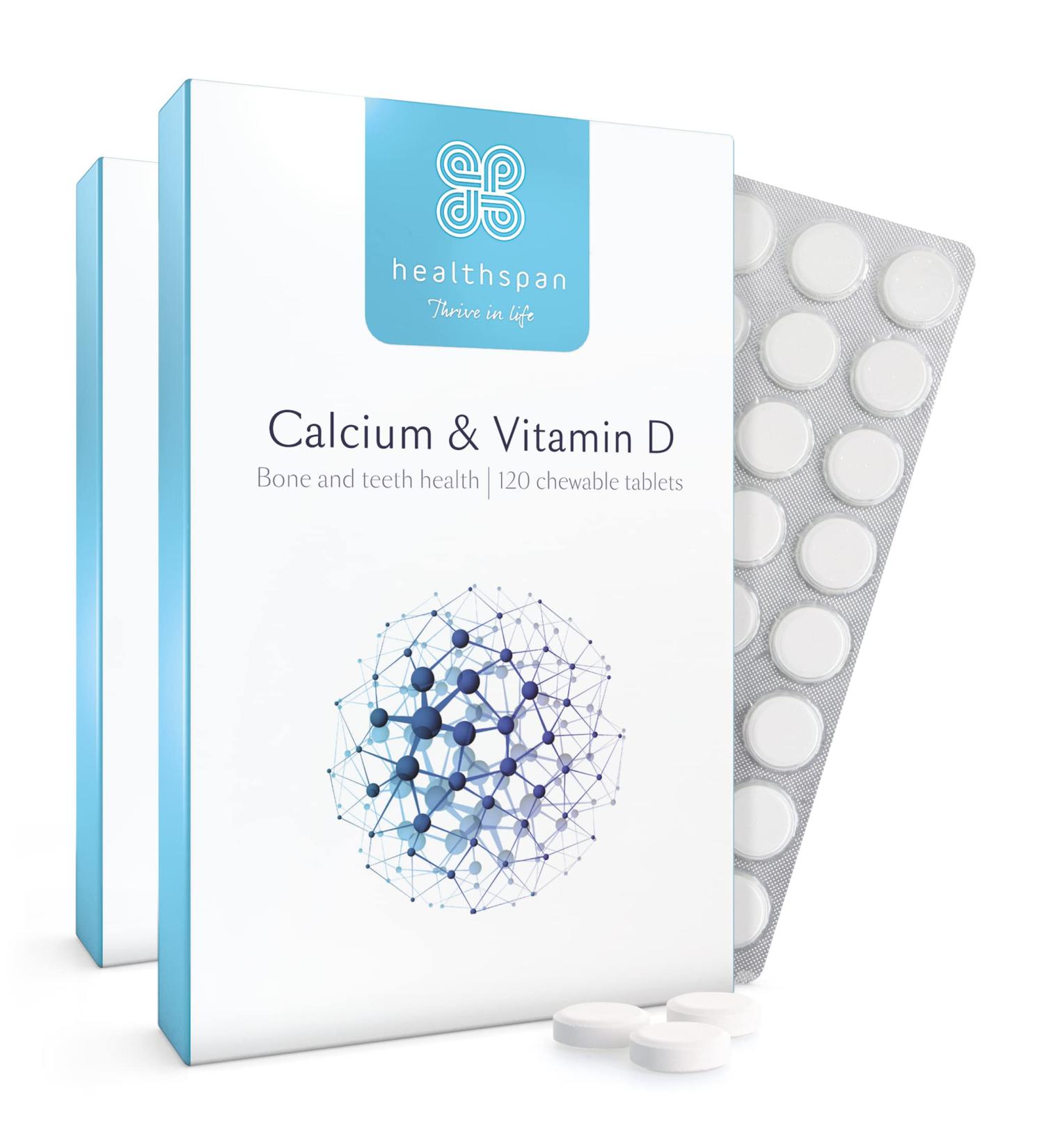 Healthspan Calcium & Vitamin D (240 Chewable Tablets) | High Strength Pure Calcium Supplement | Natural Source of Vitamin D3 | Added Vitamin K for Bone Health | Vanilla | Vegetarian - Buy Online on GoSupps.com