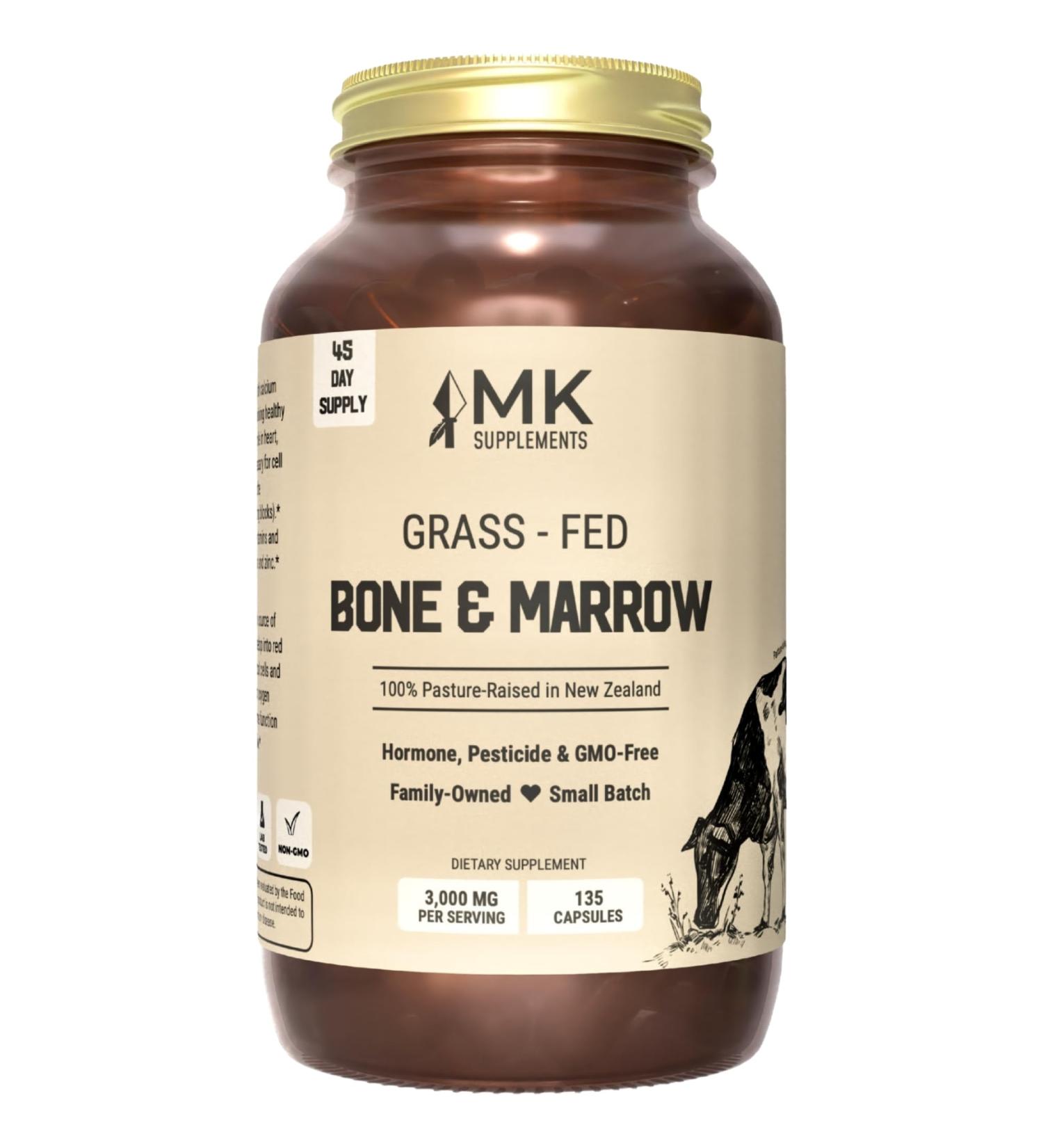 MK Supplements Grass-Fed Beef Bone & Marrow Supplement Supports Healthy Joints Bones Teeth Immune Support Freeze-Dried Non-GMO 45 Servings (3 000 mg Each) Bone & Marrow 45 Servings - Buy Online on GoSupps.com