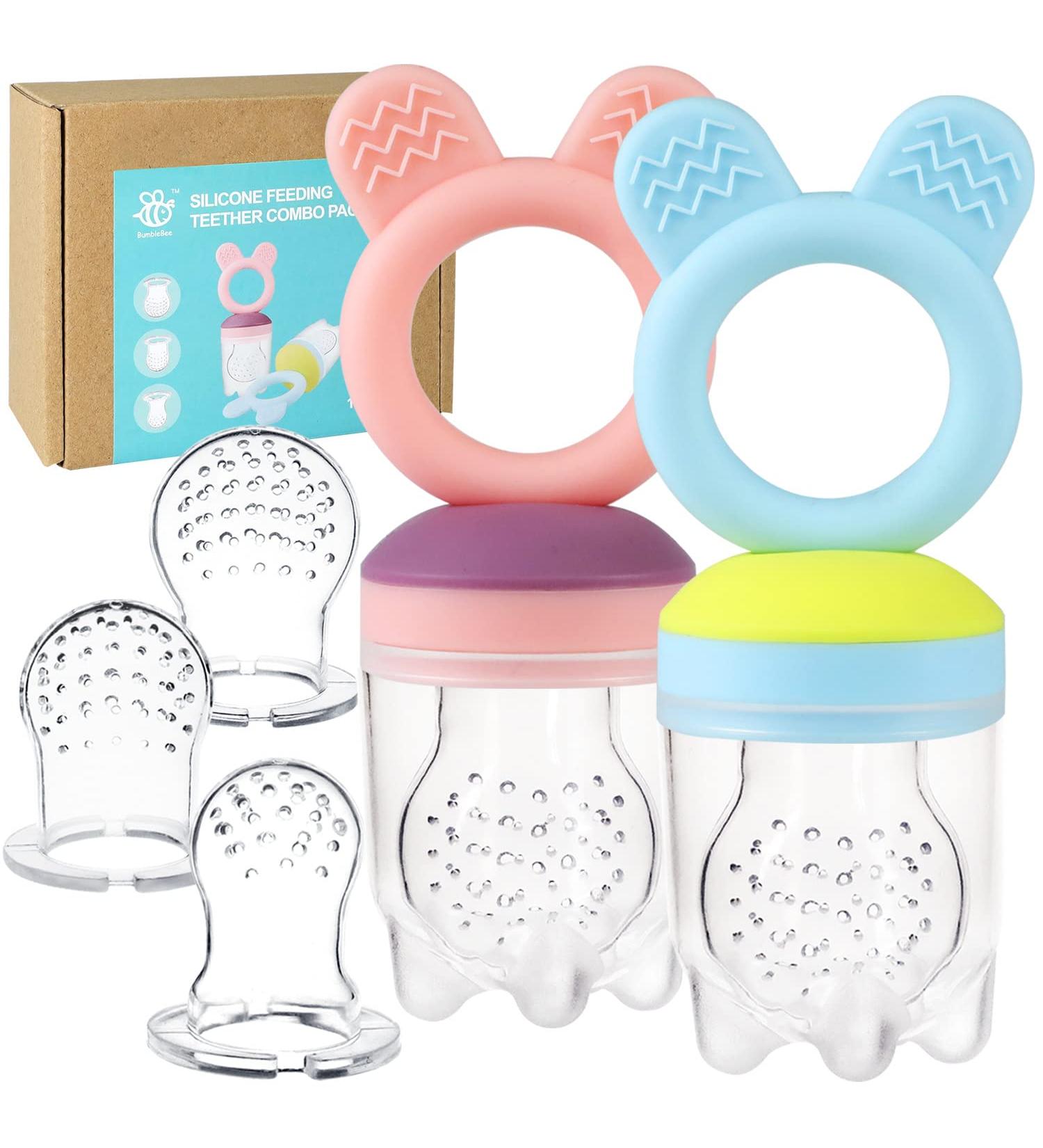 Baby Fruit Food Feeder Pacifier Teether Set with Silicone Bags and Teething Toys - Buy Online on GoSupps.com