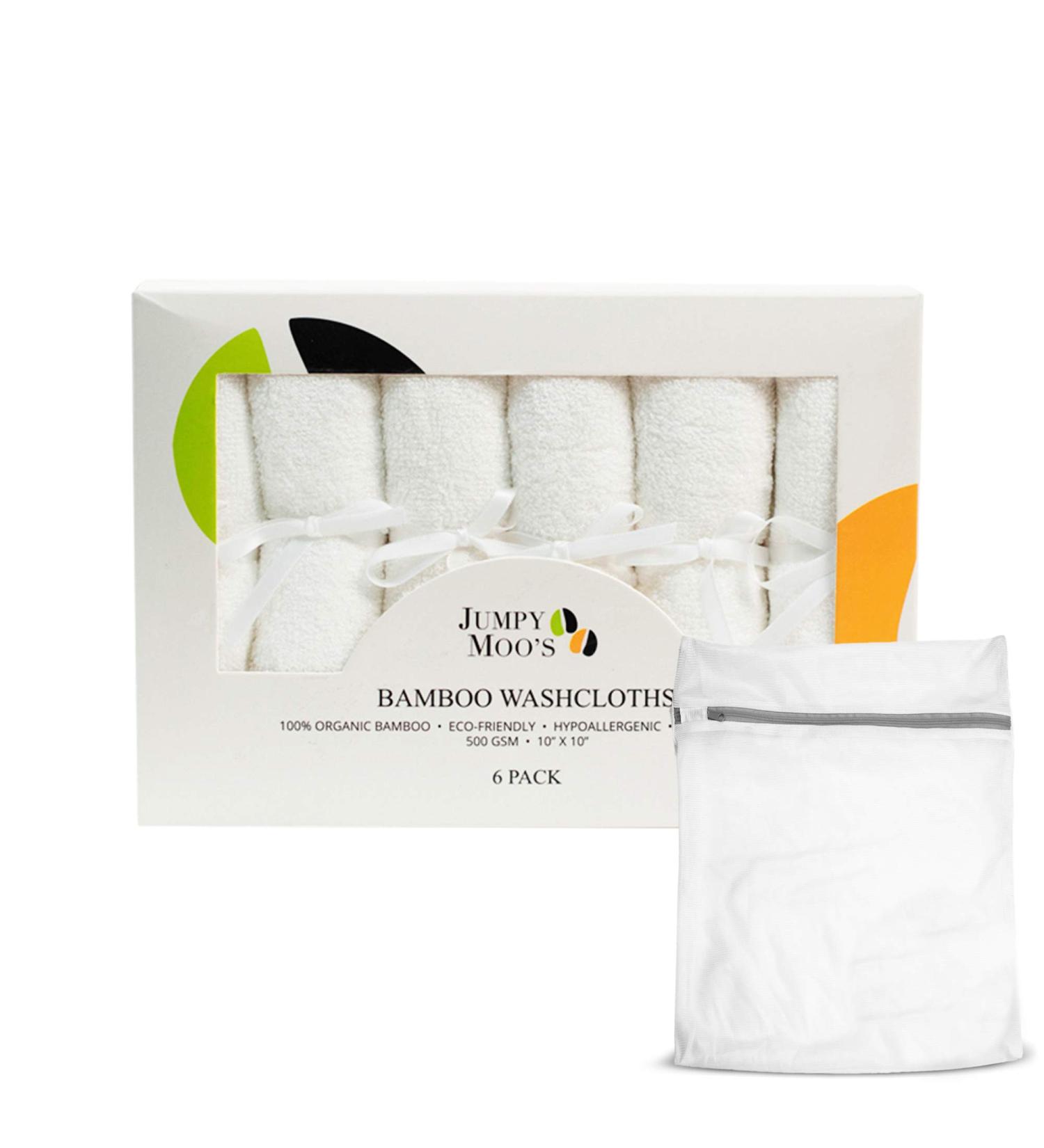 JM Bamboo Baby Washcloths Set - 6 Soft Eco-Friendly 25x25cm Towels for Sensitive Skin with Laundry Bag - Perfect Baby Facial Cloths - Buy Online on GoSupps.com