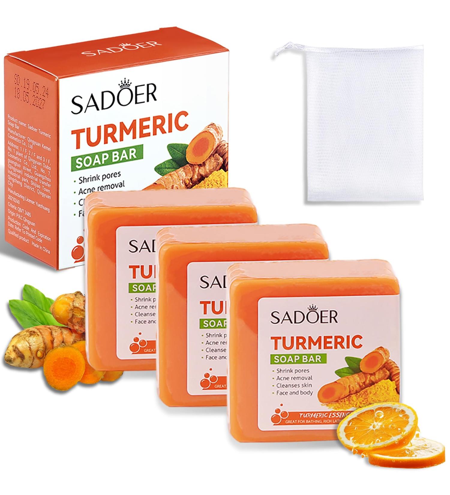 Turmeric Soap Bar Set (3 Pcs) | Handmade Gentle Cleanser with Coconut Oil & Glycerin | Deep Cleansing for All Skin Types | Smooth Skin for Men & Women - Buy Online on GoSupps.com