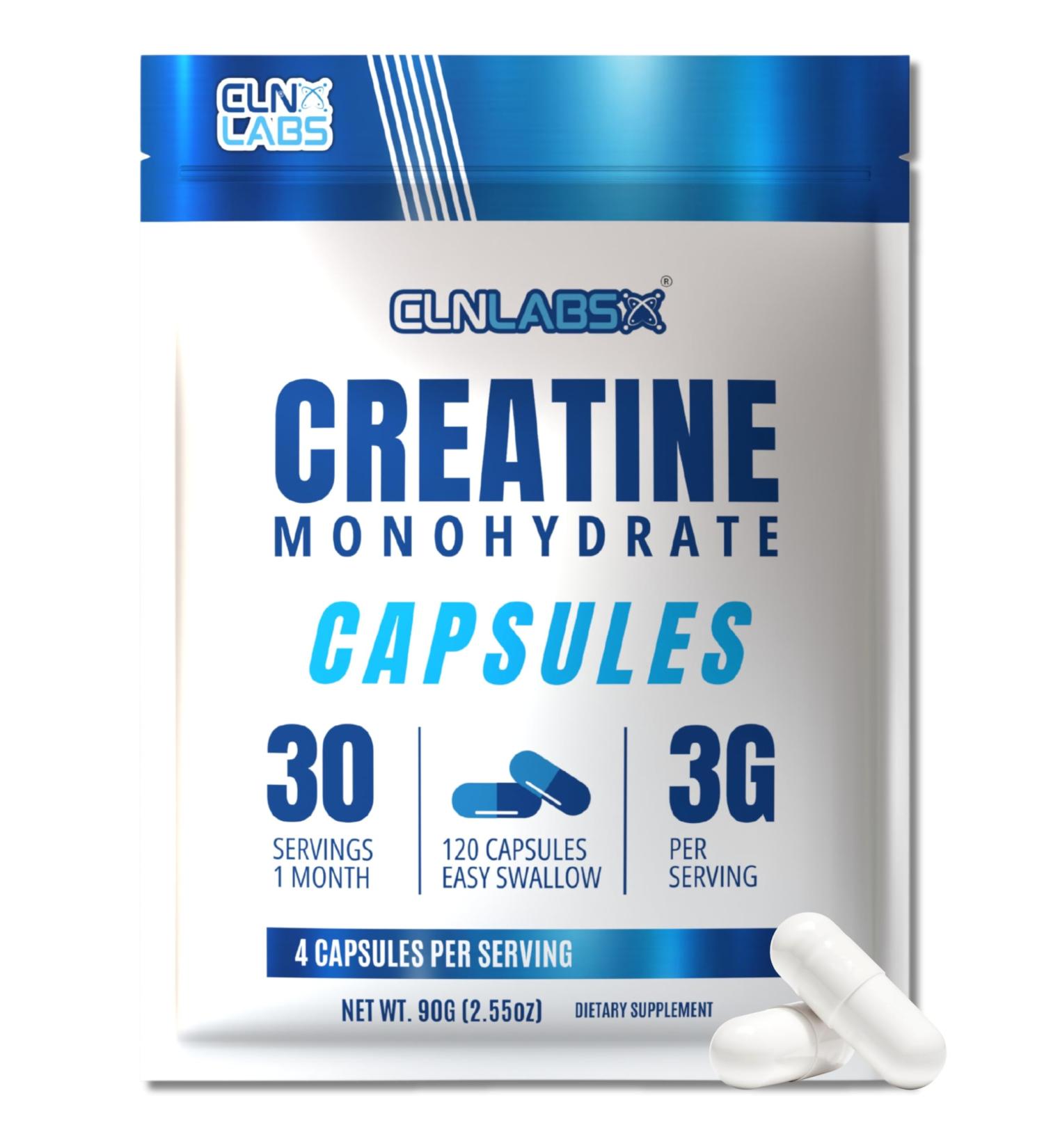 CLN Labs Unflavoured Creatine Monohydrate Capsules - 120 Count | Easy Swallow | Made in UK - Buy Online on GoSupps.com