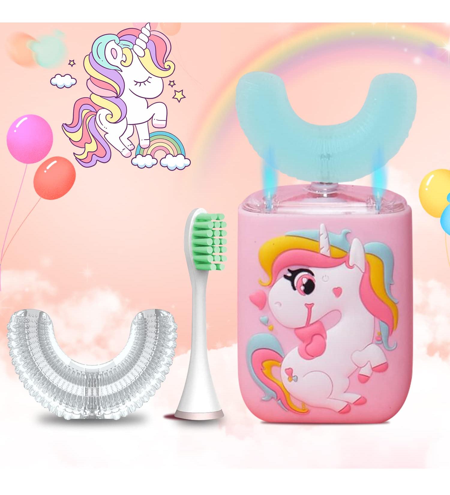 RZM Kids Automatic Sonic Toothbrush Set - 2 U-Shaped & 1 Regular Brush Head | Six Cleaning Modes | Pink Unicorn Design - Buy Online on GoSupps.com