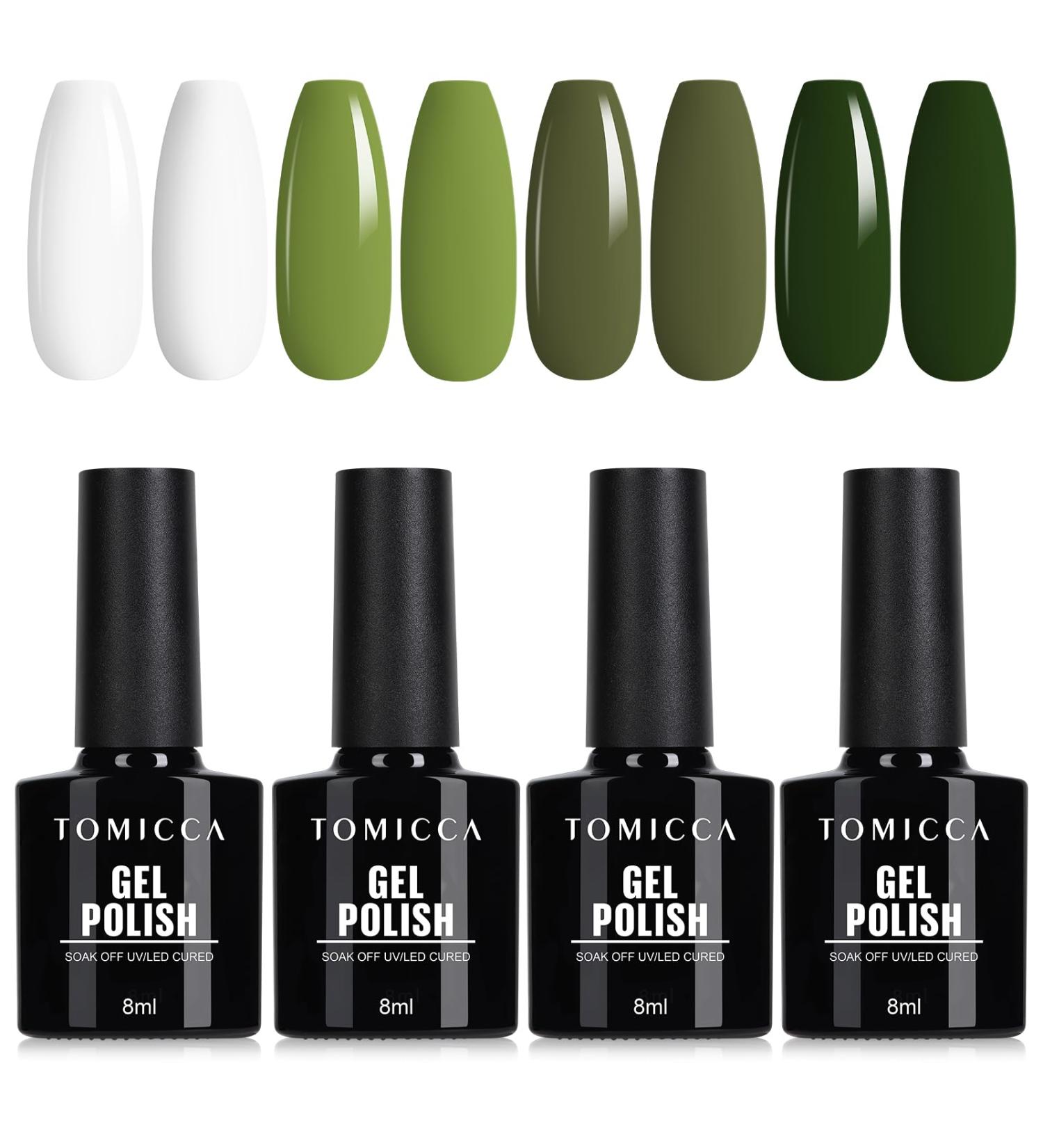 TOMICCA Gel Nail Polish Set - White, Olive Green & Dark Green Colors - Soak Off UV LED Gel Kit for Manicure - Salon Quality at Home - 4x8ML - A116024 - Buy Online on GoSupps.com