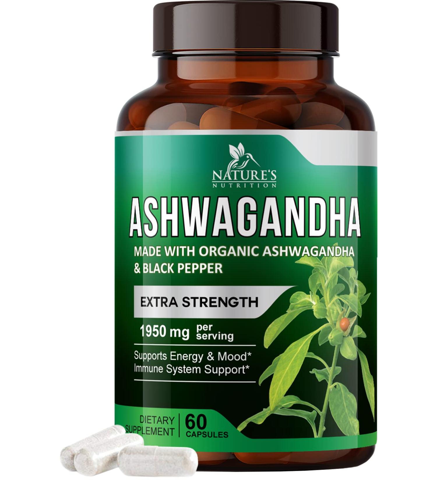 Organic Ashwagandha Capsules - Extra Strength Stress & Thyroid Support - Vegan Non-GMO - 60 Capsules - Buy Online on GoSupps.com