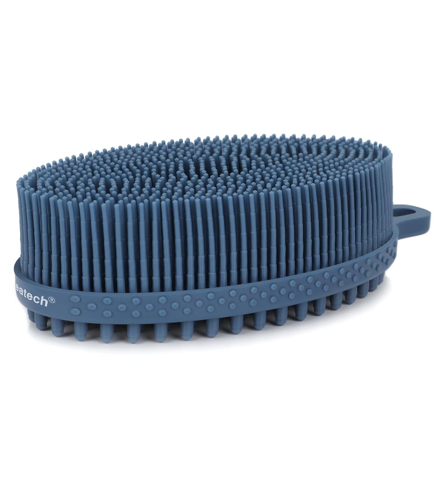 Fastech Silicone Double-Sided Body Brush - Deep Cleaning Gentle Peeling & Massage for All Skin Types | Hygienic Marine Blue Shower Brush - Buy Online on GoSupps.com