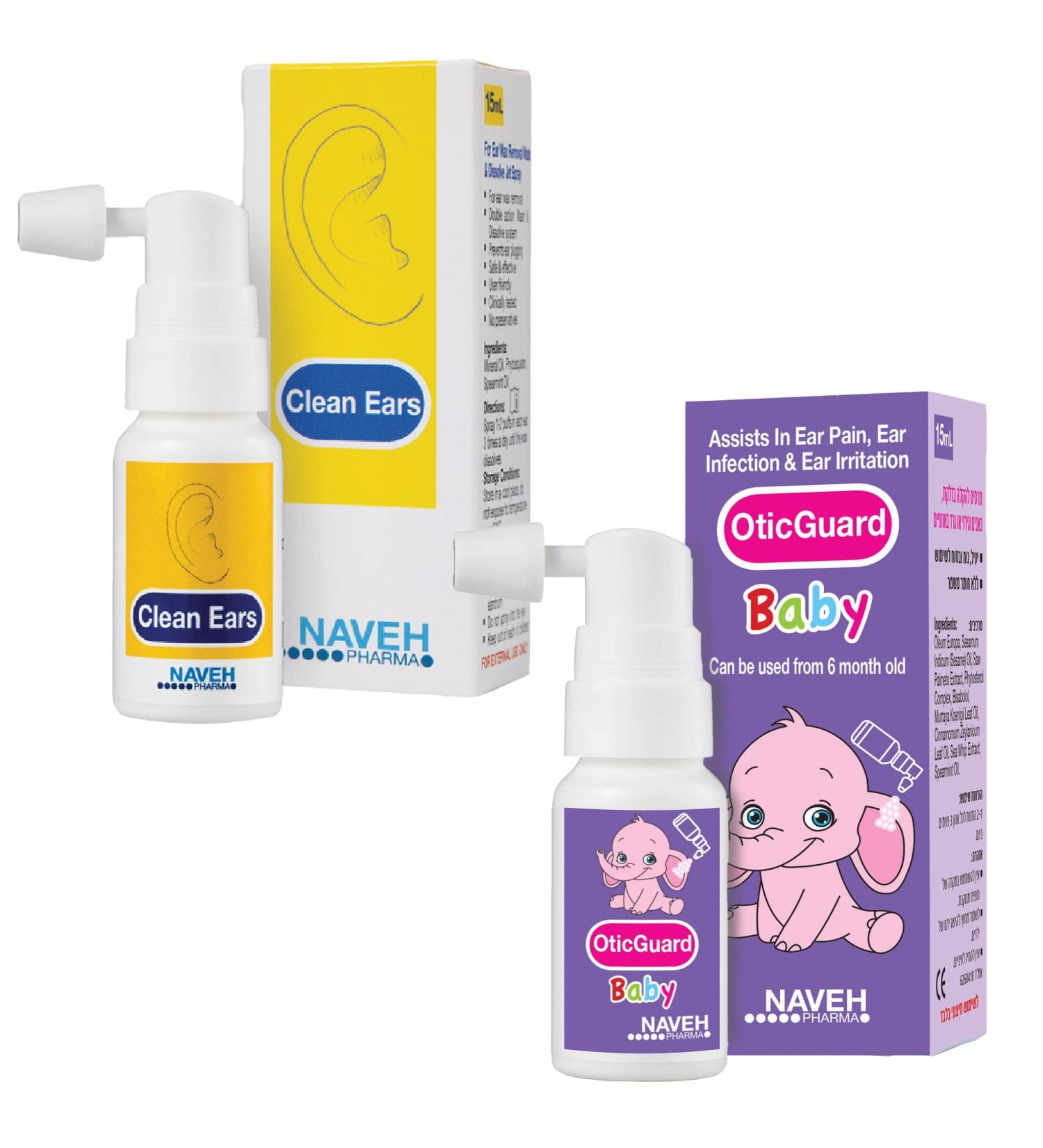 Naveh Pharma Earwax Removal + Baby Ear Infection Spray Bundle - 0.5 Fl Oz + 1 Fl Oz - Buy Online on GoSupps.com