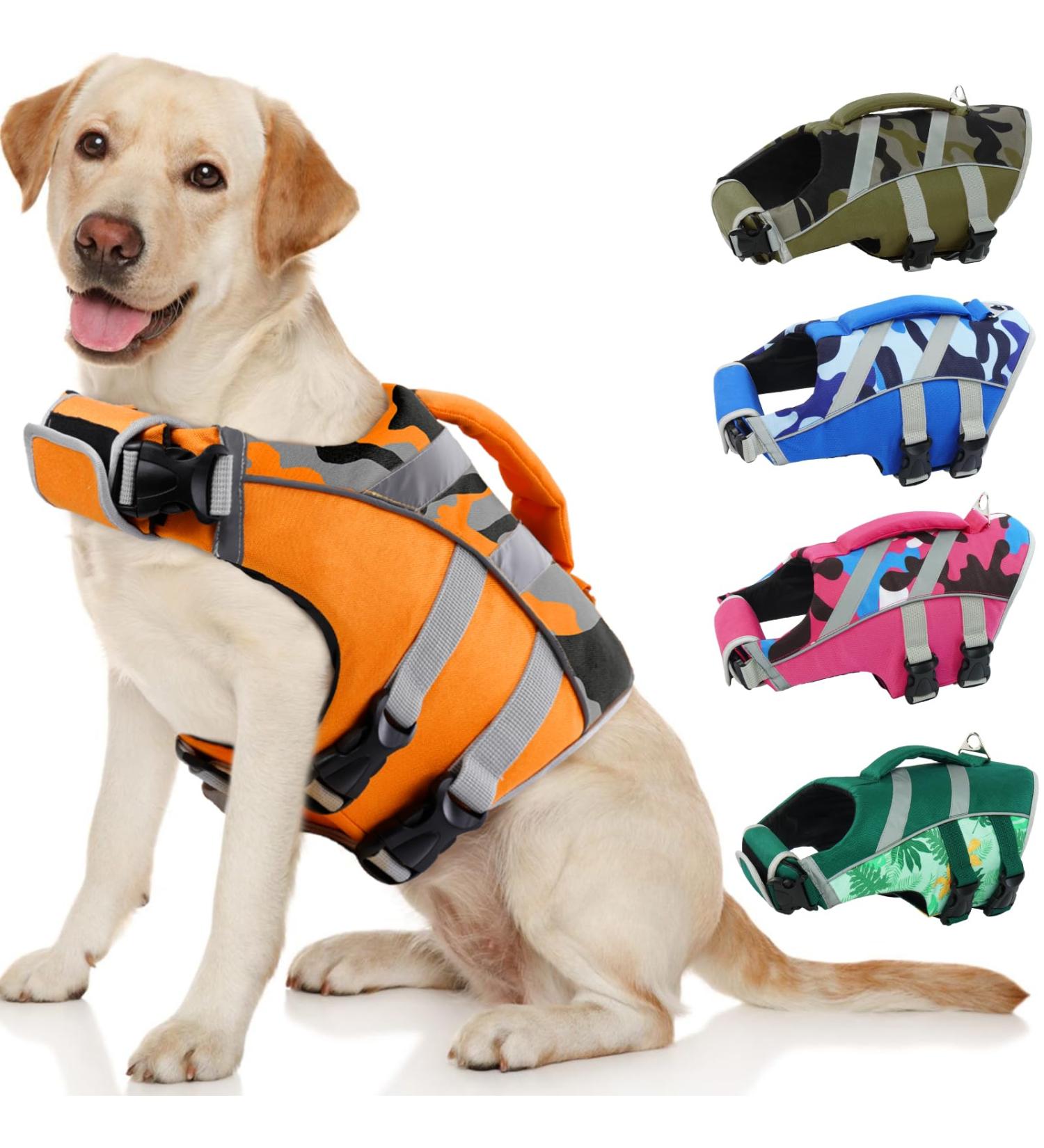 Kuoser Dog Life Jacket | Durable & High Buoyancy Vest for Small Medium Large Dogs | Orange & Camouflage Options | Secure Swimming Safety - Buy Online on GoSupps.com