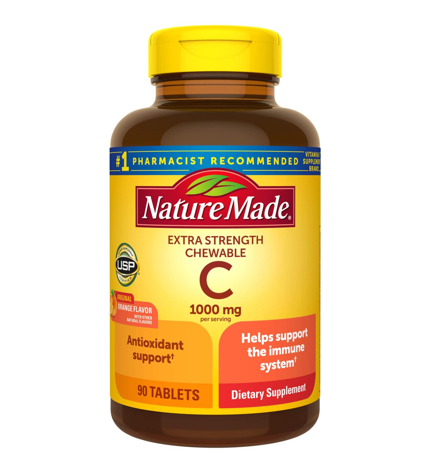 Nature Made Extra Strength Chewable Vitamin C 1000mg - Immune Support Supplement, 90 Tablets - Buy Online on GoSupps.com