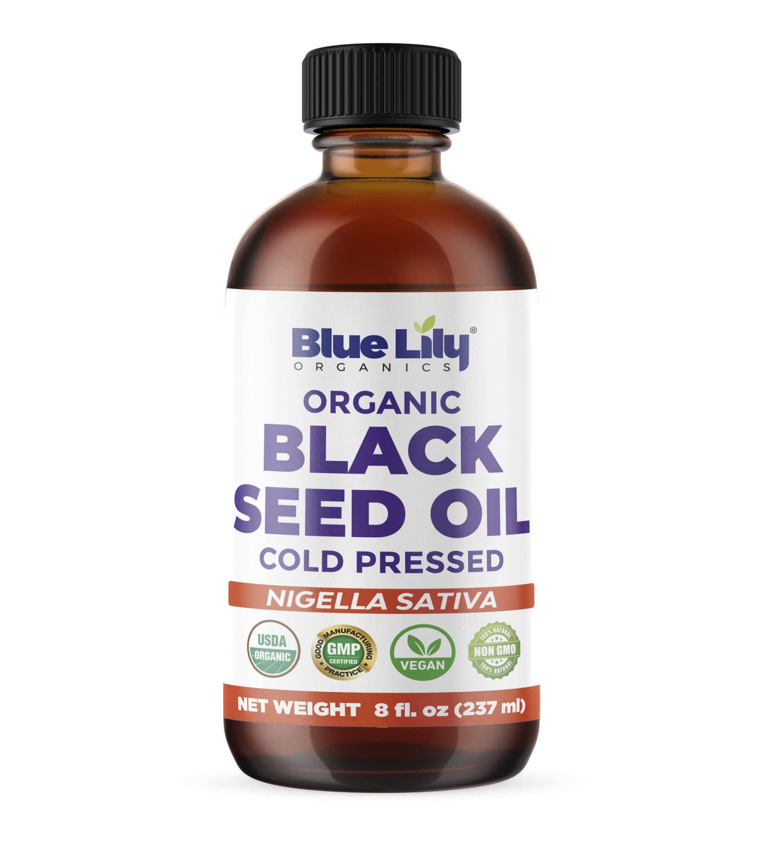 Blue Lily Organics Organic Black Seed Oil 8 oz - USDA Certified, Cold Pressed from Nigella Sativa - Omega 3 6 9 Super Antioxidant for Immune Support, Digestion, Hair & Skin - Vegan, Non-GMO - Buy Online on GoSupps.com