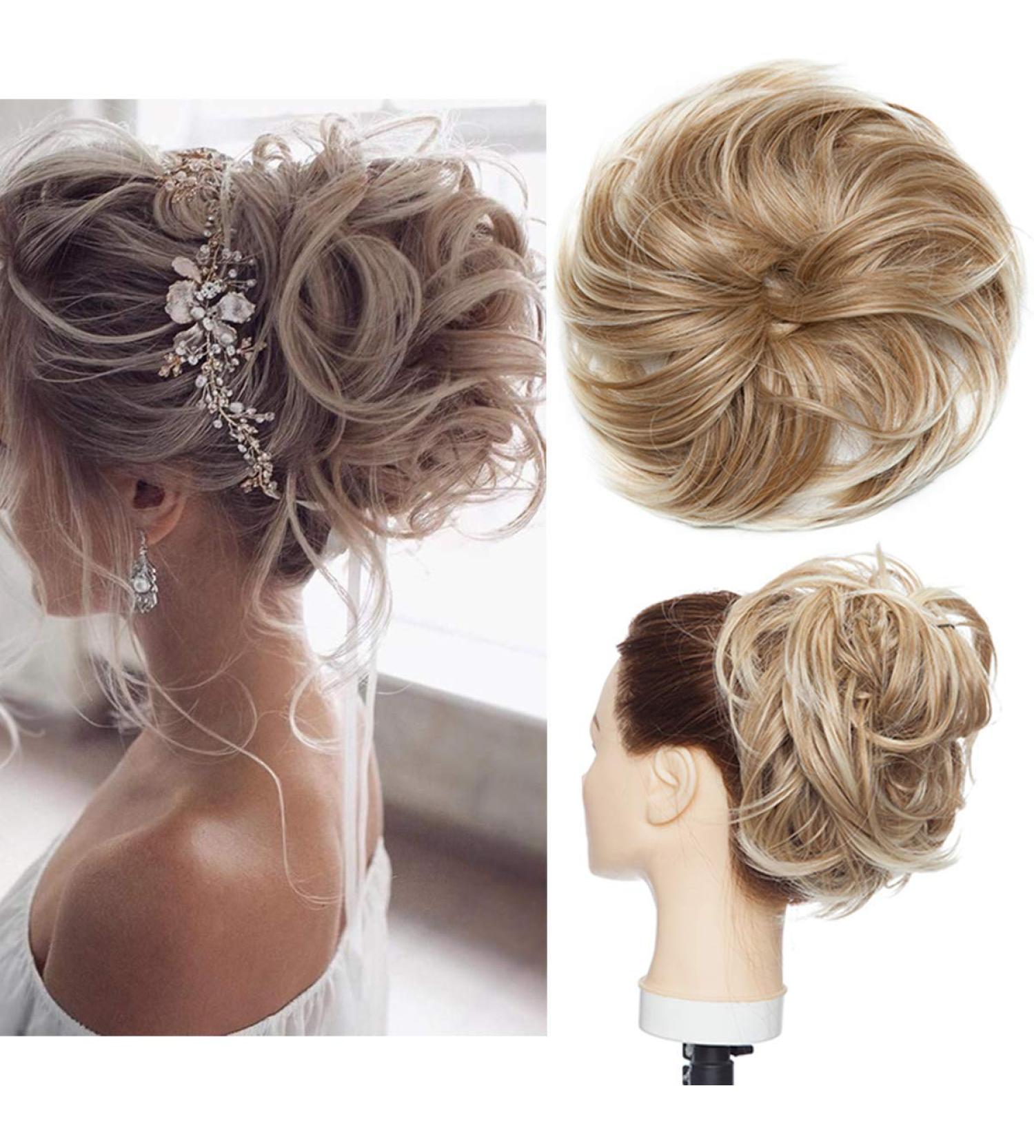Tousled Updo Messy Bun Hair Extension Ponytail - Sandy Brown to Bleach Blonde - Buy Online on GoSupps.com