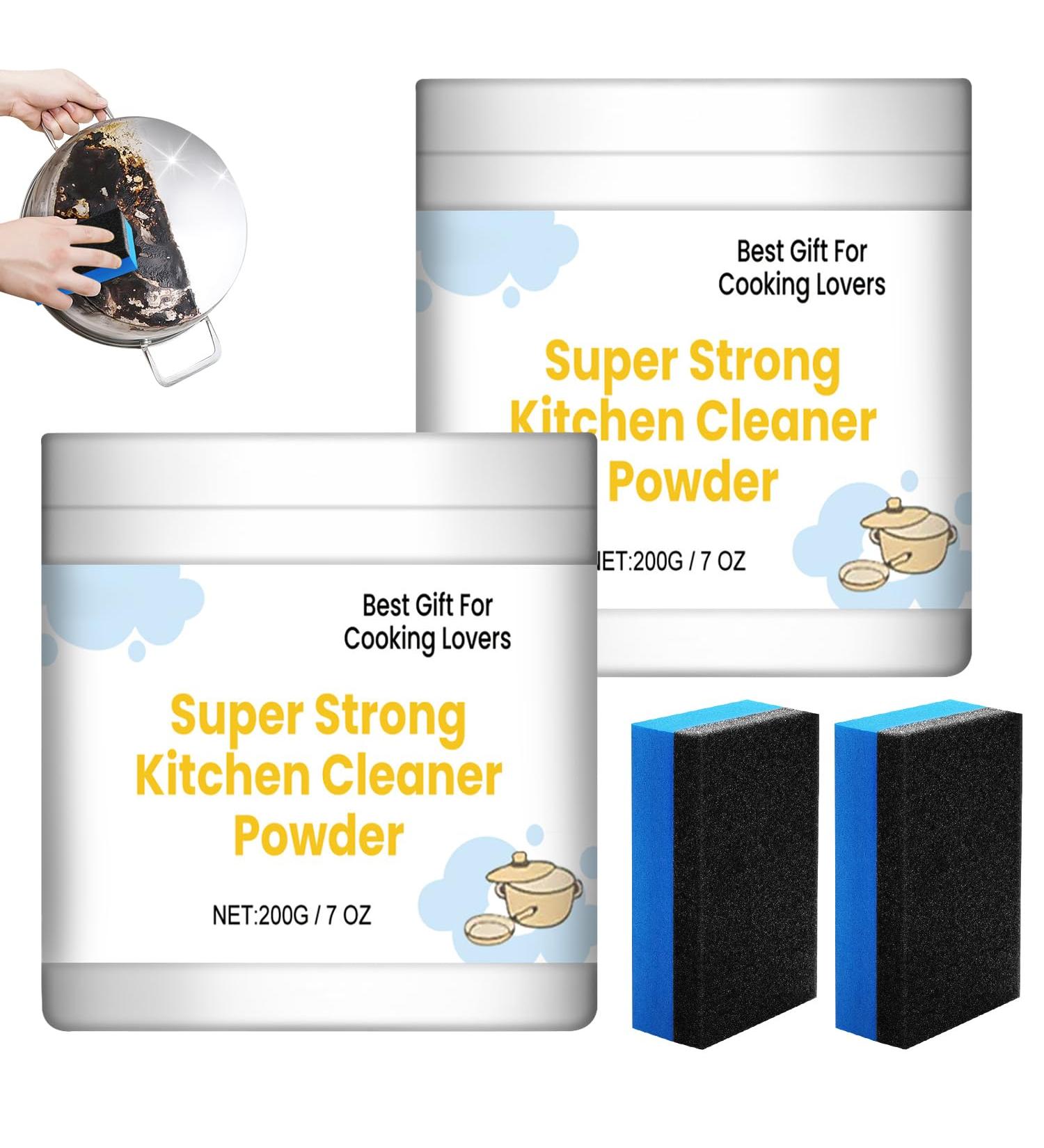 Super Strong Kitchen Cleaner Powder - 2024 All-Purpose Household Cleaner for Stainless Steel - 200g x 2 + 2 Sponges - International Shipping Available - Buy Online on GoSupps.com