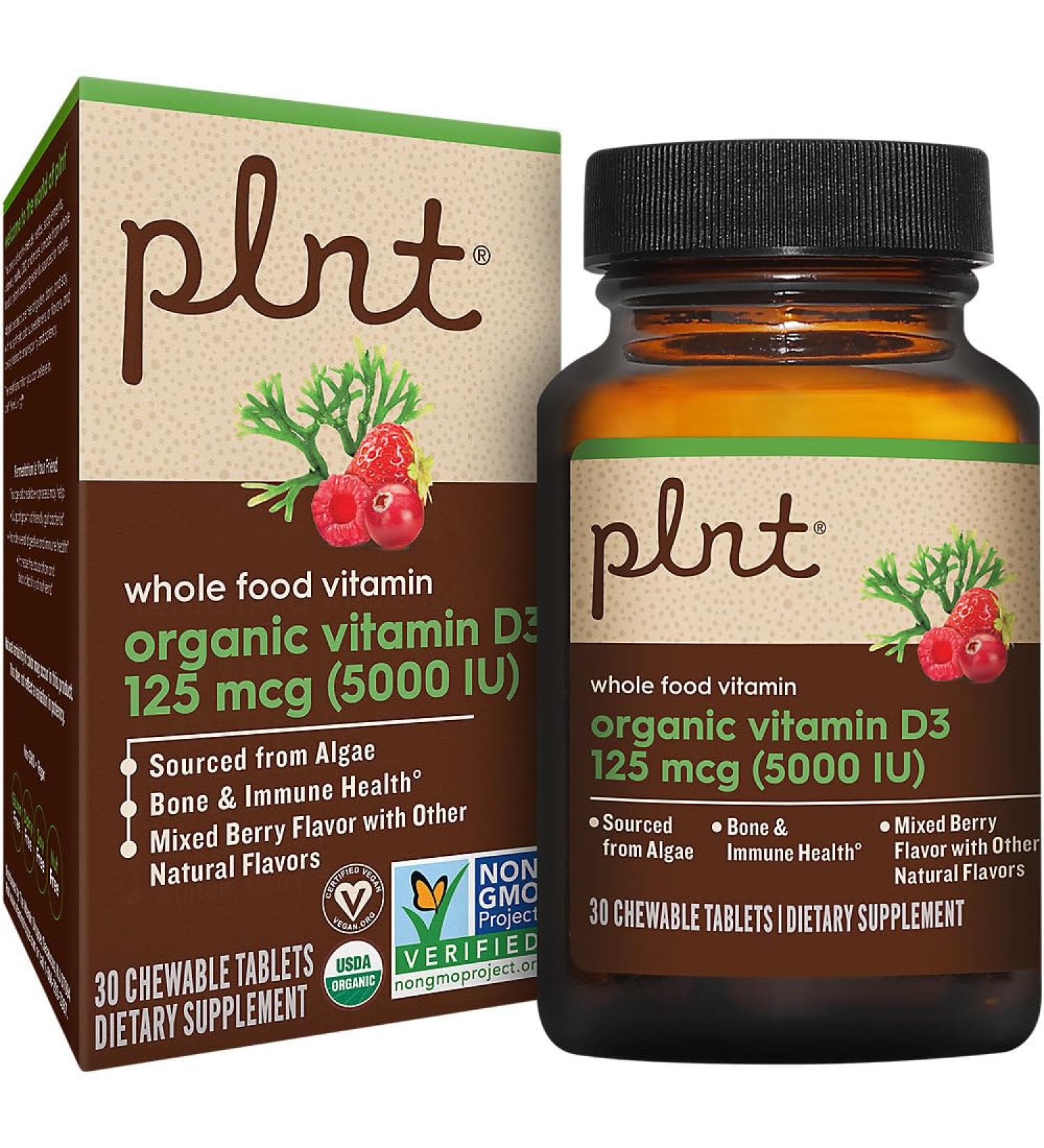 Organic Vitamin D3 a" 125 MCG (5 000 IU) Whole Food Vitamin a" Mixed Berry (30 Chewable Tablets) - Buy Online on GoSupps.com