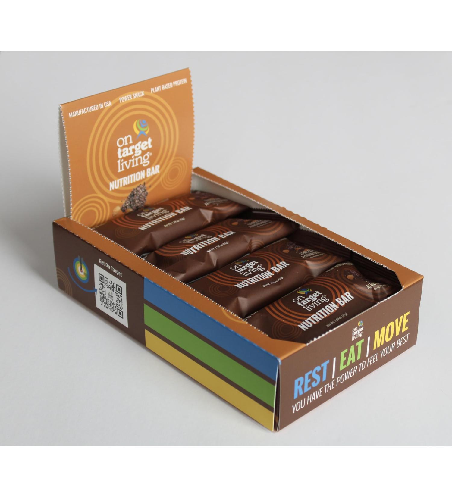 On Target Living Chocolate Almond Butter Nutrition Bar - Healthy Snack with Almonds Dates Honey Dark Chocolate and Superfoods - 12-Pack - Buy Online on GoSupps.com