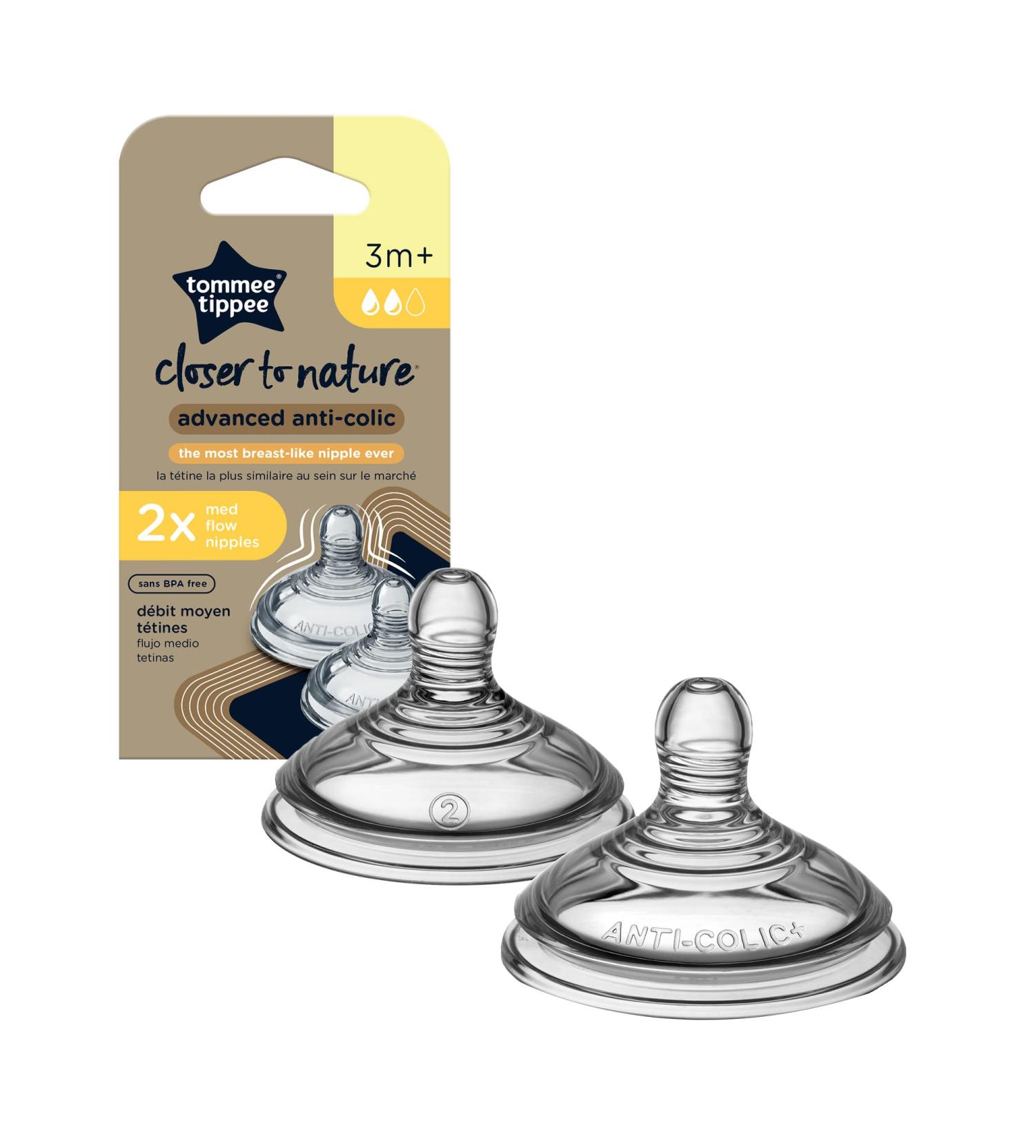 Tommee Tippee Anti-Colic Baby Bottle Nipples - Soft Silicone Medium Flow 3m+ (2 Pack) - Buy Online on GoSupps.com