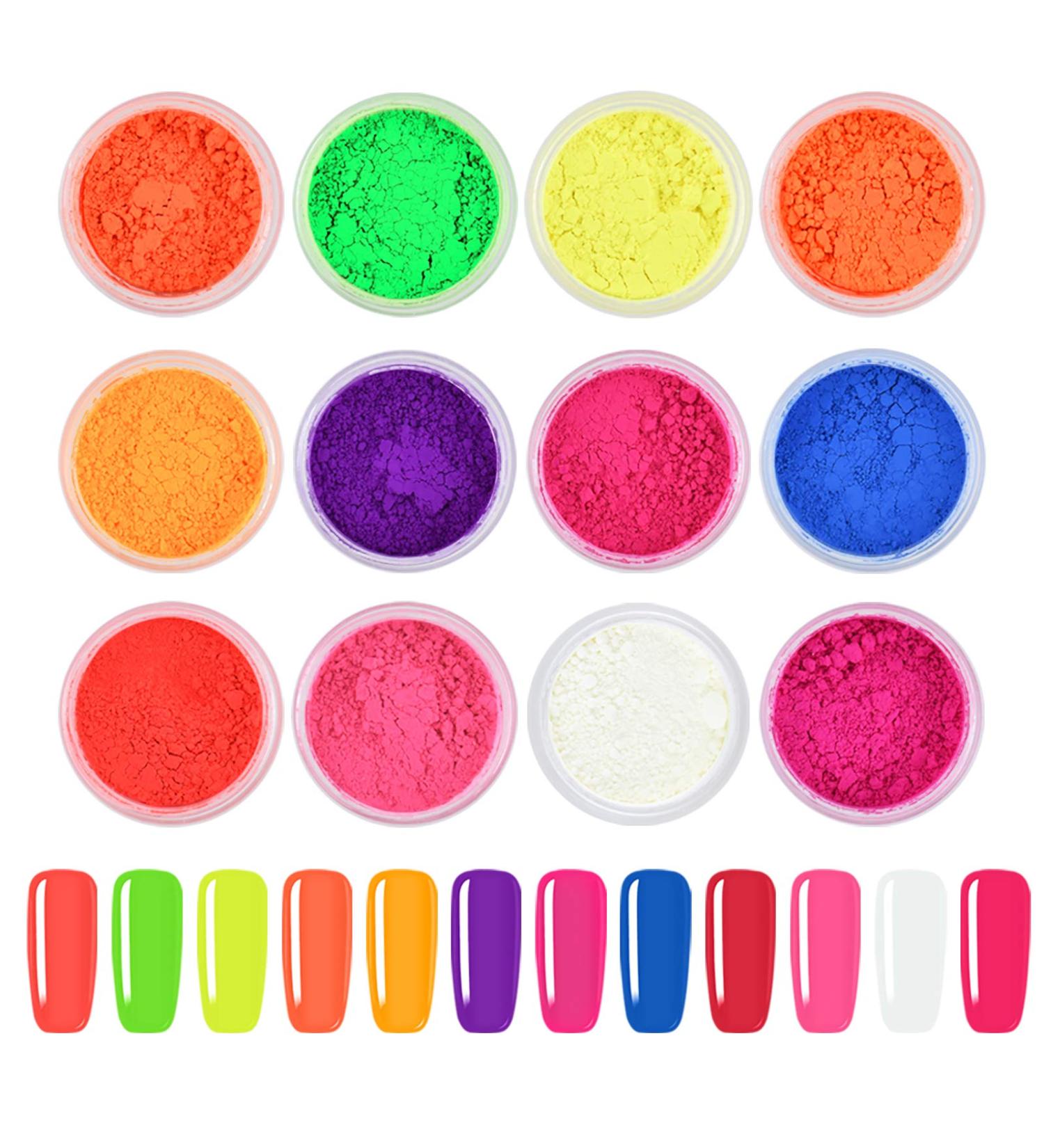 Ownest Colorful Fluorescent Nail Pigment Powder - 12 Boxes Nail Glitter Dust for Gradient Iridescent Nail Art - Buy Online on GoSupps.com