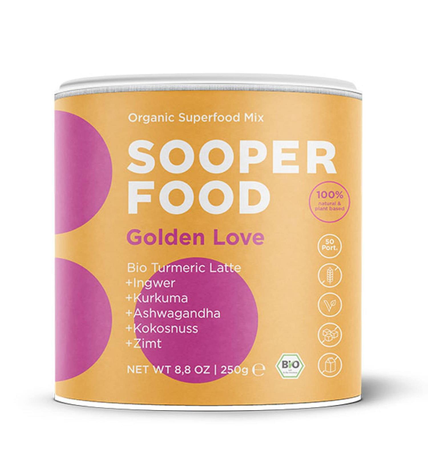 Buy Sooper Food Golden Love 250g - Bio Vegan Superfood Powder with Turmeric Ashwagandha & Ayurvedic Herbs - Natural Boost for Health - Buy Online on GoSupps.com