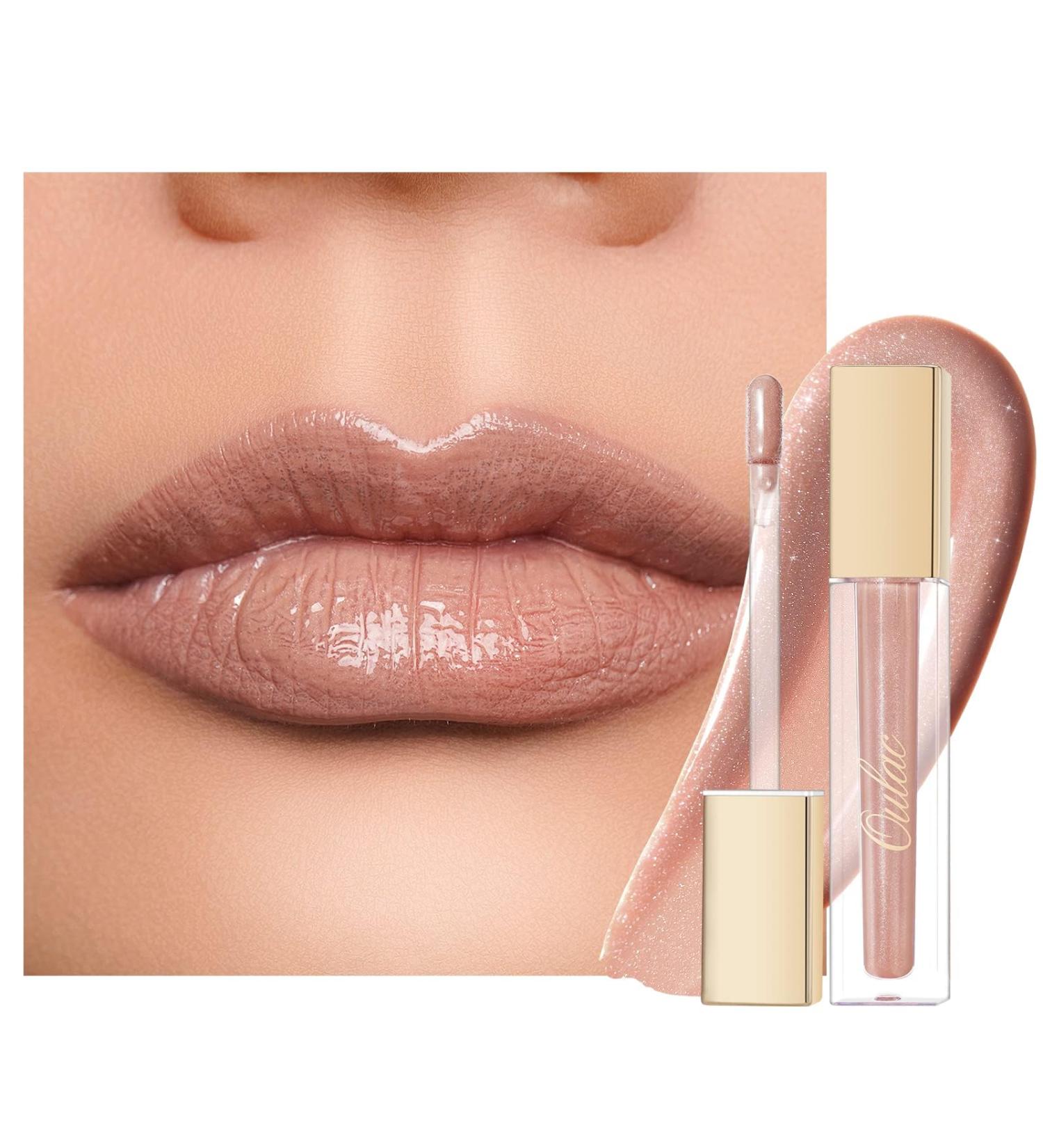 Oulac Lip Gloss Shiny - 3D Moisture Liquid Lipstick | Transparent Glitter with Rose Damascena | Nourishing Lip Care for Dry Lips (Nude Love 09) - 4.5ml - Buy Online on GoSupps.com