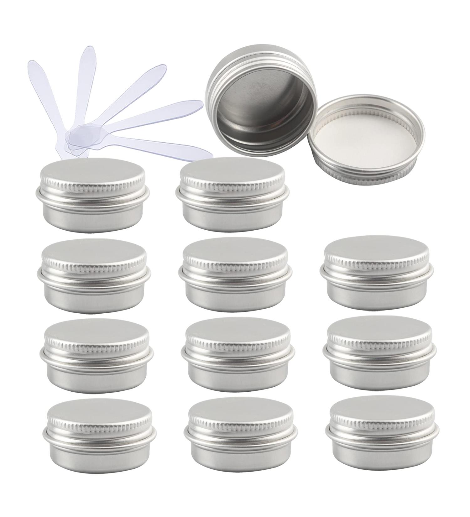 Zeoabsy 12-Piece Silver Aluminum Empty Doses with Screw Lid - 10ml Cream Box Tins for Cosmetics Ointments & Candles - Includes 6 Spatulas - Buy Online on GoSupps.com