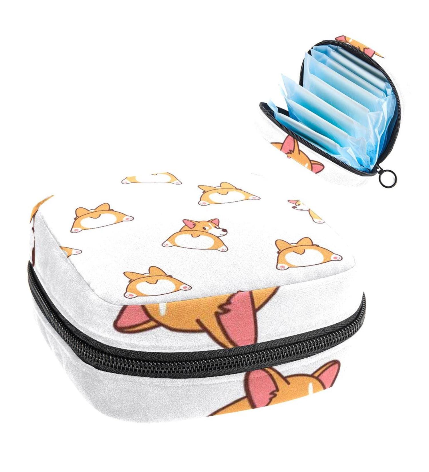 Cute Cartoon Corgi Sanitary Napkin Storage Bag | Feminine Menstrual Cup Pouch for Women and Teen Girls - Multi-colored - Buy Online on GoSupps.com
