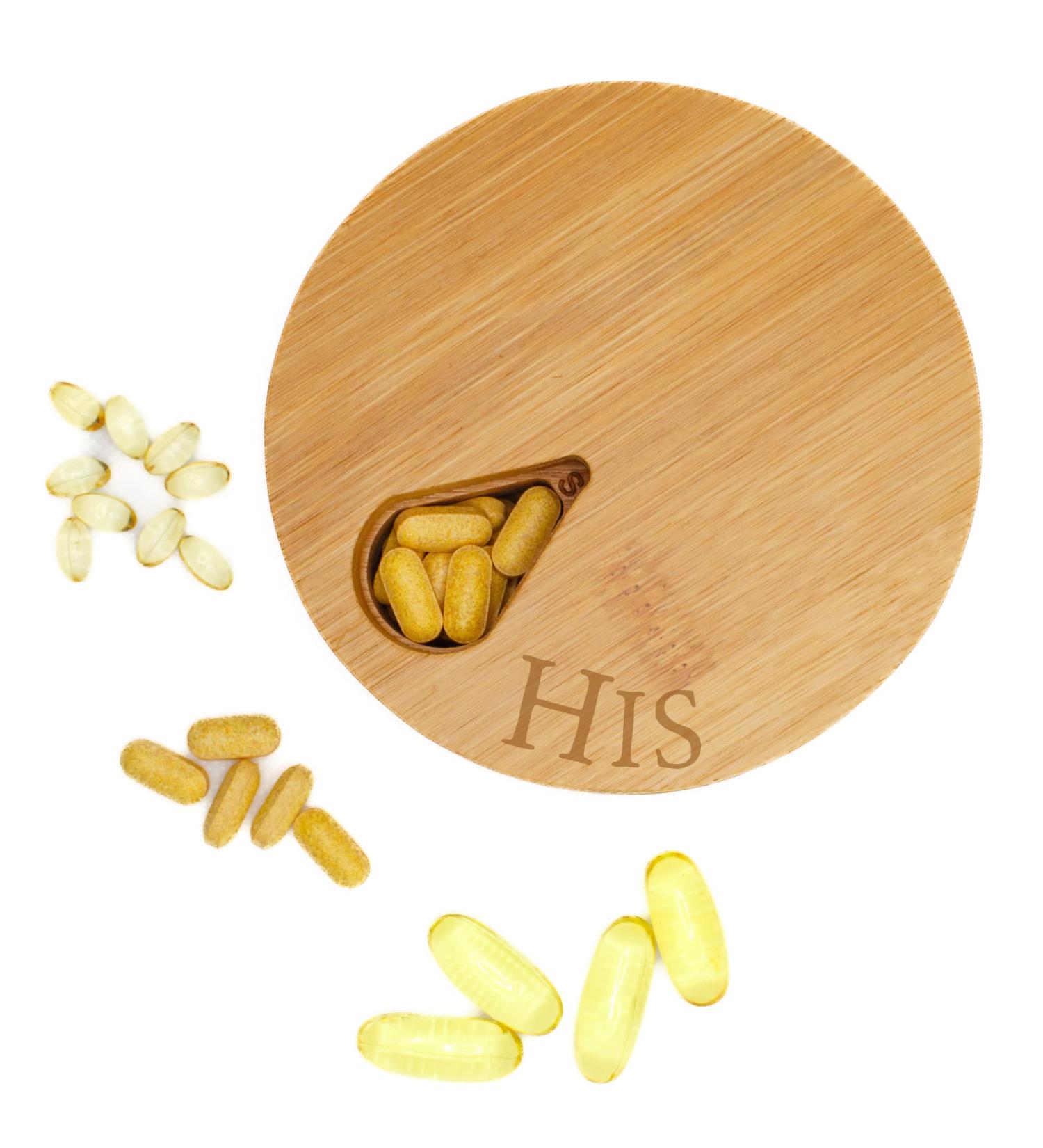 Wooden Daily & Weekly Pill Organizer - Travel-Friendly Vitamin Holder with Solid Wood Lid | HIS - Buy Online on GoSupps.com