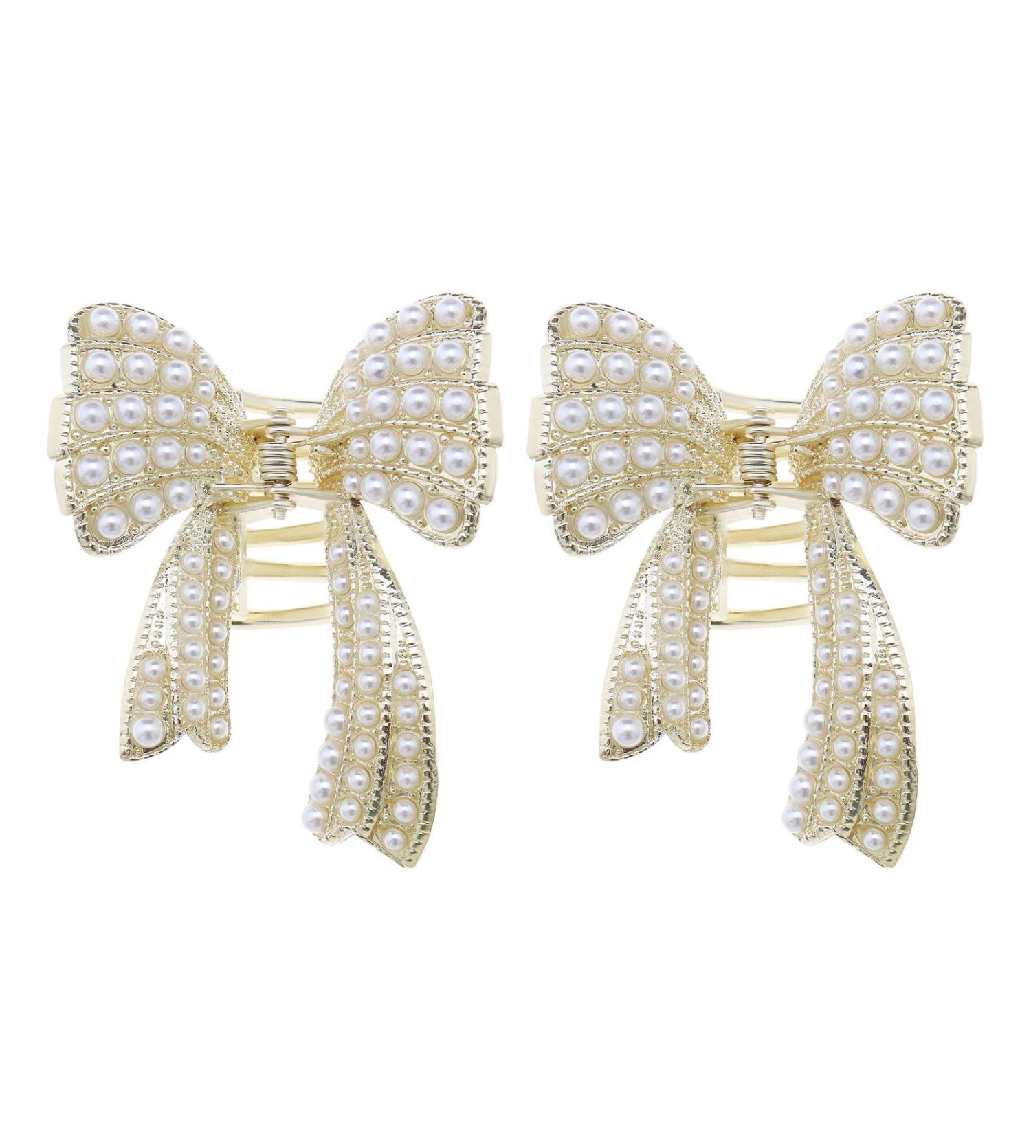 2PCS Delicate Pearl Bow Hair Claw Clips - Metal Hair Accessories for Girls and Women | DIY Headwear Accessory - Buy Online on GoSupps.com