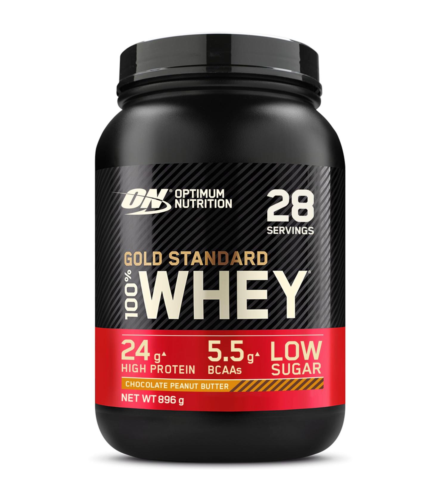 Optimum Nutrition Gold Standard 100% Whey Protein Powder for Muscle Building and Recovery with Glutamine and Natural BCAAs Amino Acids Chocolate and Peanuts 28 Servings 898g - Buy Online on GoSupps.com