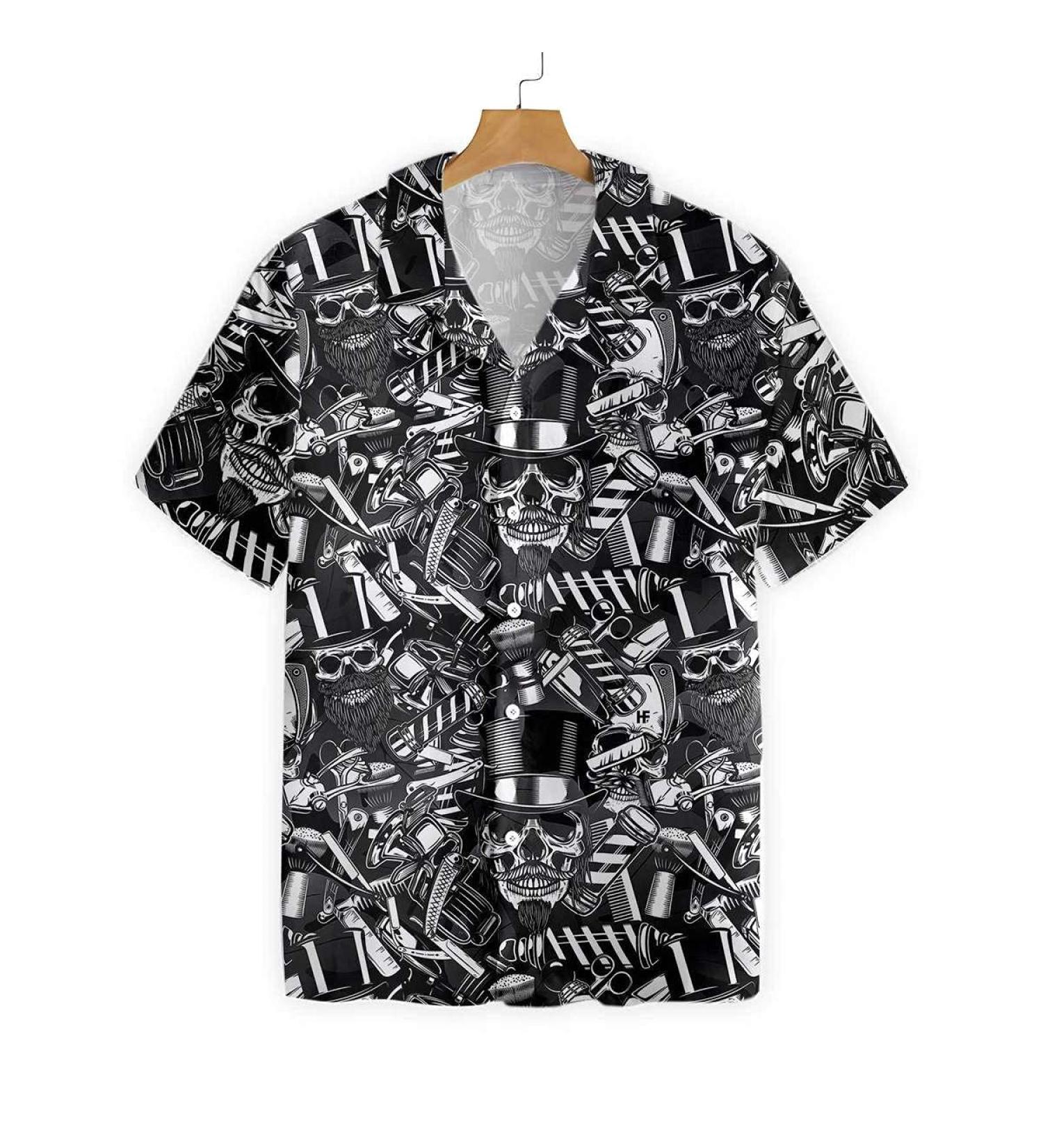 HYPERFAVOR Skull Barber Shirts for Men- Casual Short Sleeve Barber Skull Shirt Men- Barber Hawaiian Shirts for Men XX-Large V2 - Buy Online on GoSupps.com