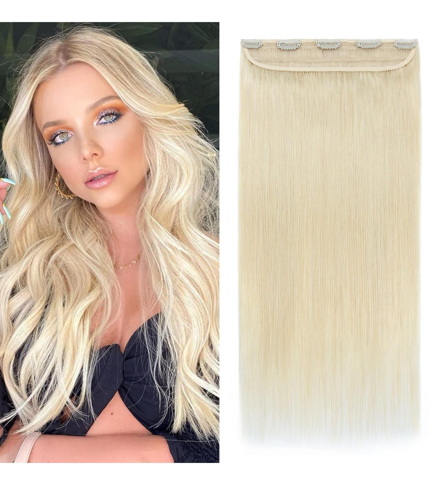 Thick Clip-In Hair Extensions - 100% Remy Real Hair 60cm 105g Platinum Blonde (#60) - Soft & Natural - Buy Online on GoSupps.com