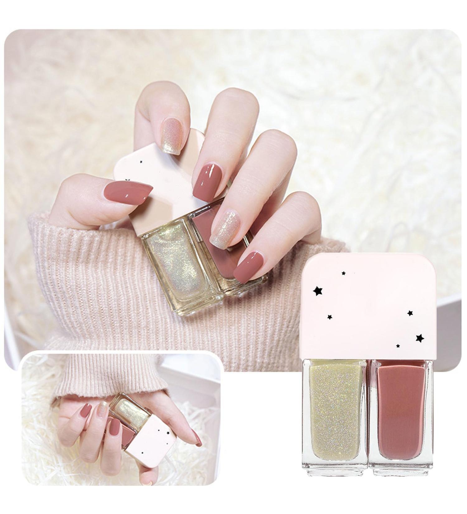 Nude Nail Polish Set 2 in 1 Quick Dry Nude Pink & Silvery Nail Polish set No Need Cure Long Lasting Nail Varnish Natural Chip- resistant DIY Nail Art at Home Gift for Girls & Women - Buy Online on GoSupps.com