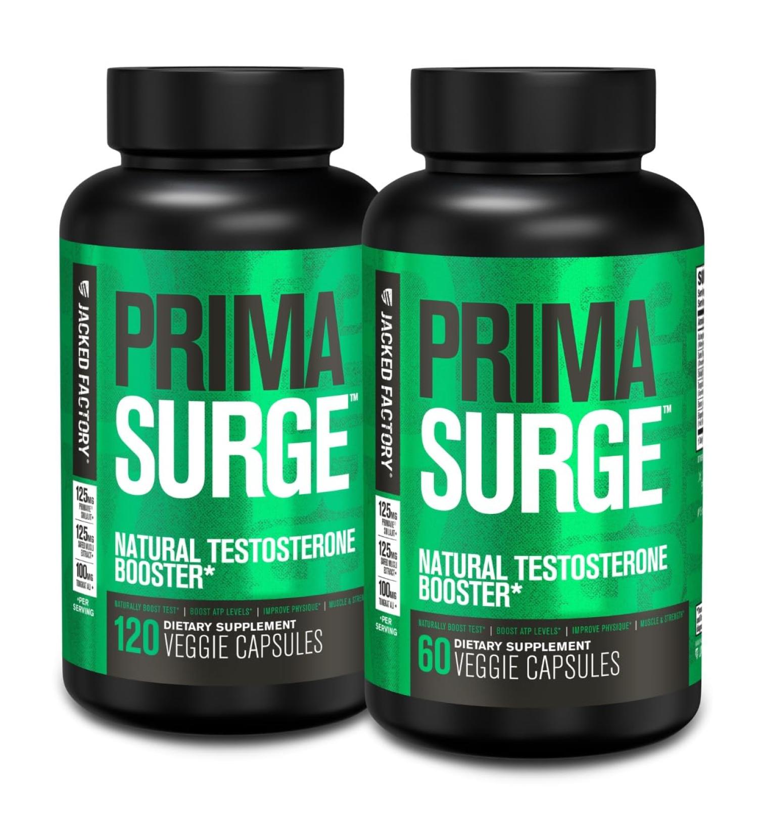 Jacked Factory Testosterone Booster for Men PRIMASURGE - w/Tongkat Ali PrimaVie Ashwagandha - Boost Vitality Muscle Growth & Energy | Natural Test Booster Supplement - 180 Veggie Pills - Buy Online on GoSupps.com