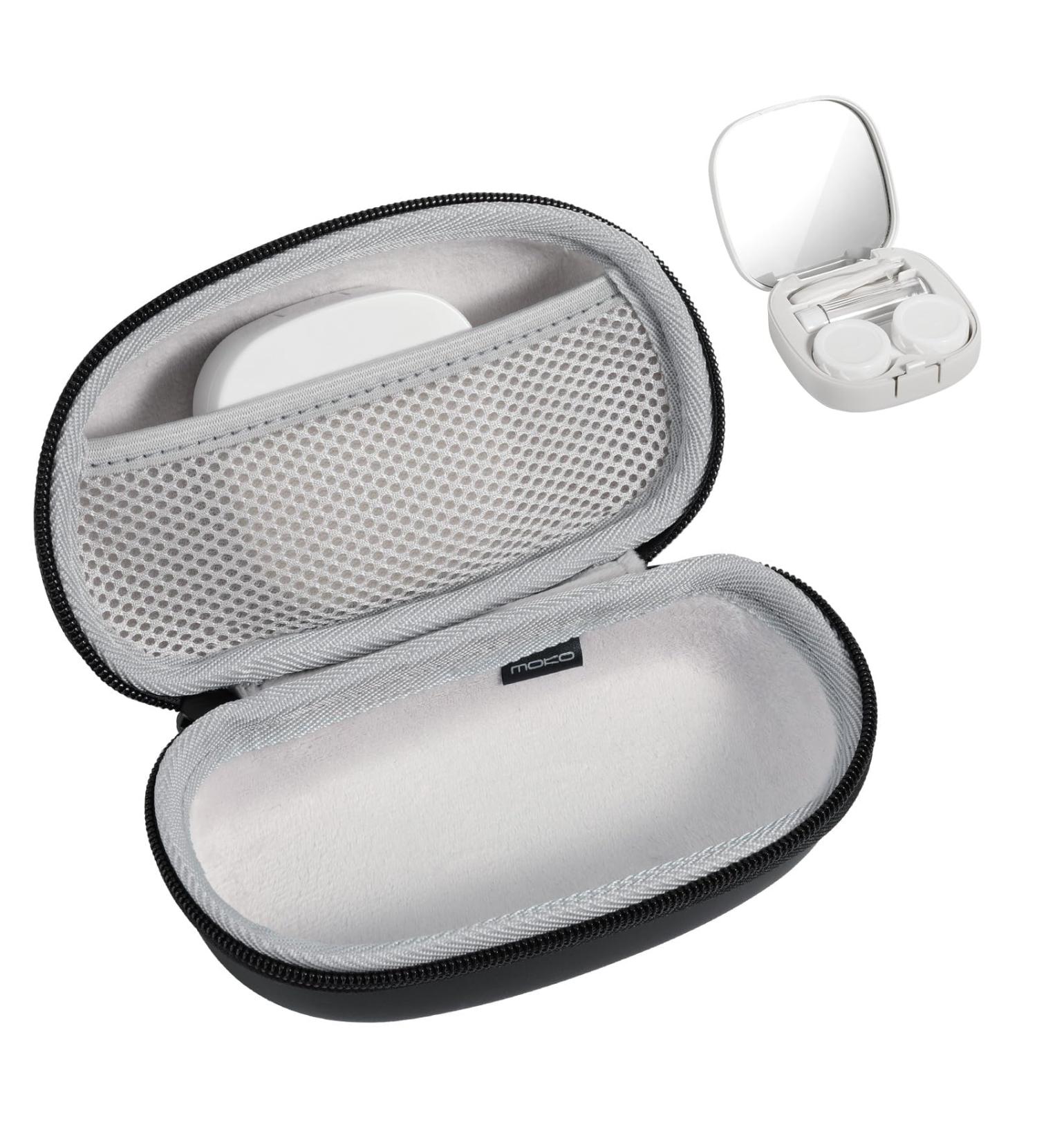 Moko 2 in 1 Glasses Case & Contact Lens Container - Portable Travel Set with Mirror & Tweezers for Men & Women | Black & White - Buy Online on GoSupps.com