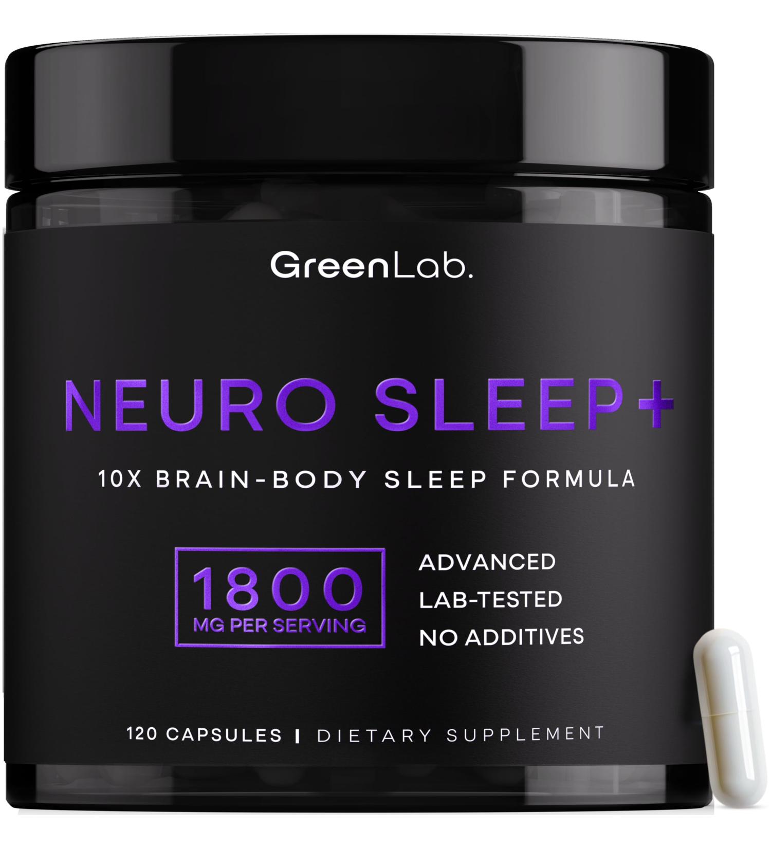 Green Lab Neuro Sleep+ 10x Neuro-Body Sleep Aid Formula with GABA L-Theanine Ashwagandha Melatonin and Magnesium | Sleep Supplement for Relaxation and Night Recovery - 120 Capsules - Buy Online on GoSupps.com