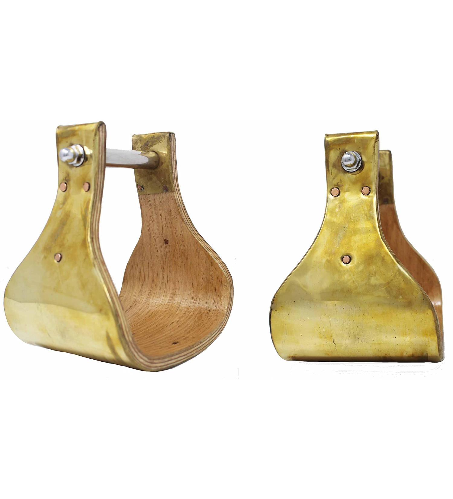 Professional Equine Horse 5-3/8" Wide Western Brass Covered Wooden Bell Saddle Stirrups 51187