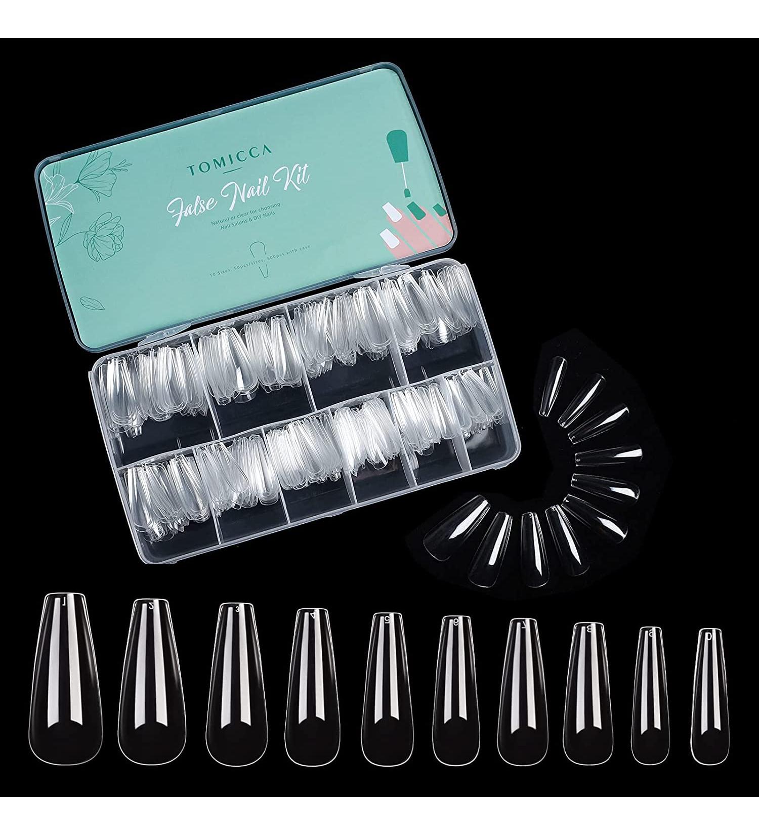 TOMICCA Clear Coffin Nail Tips 500pcs - Long Full Cover Acrylic Fake Nails | Ballerina Style in 10 Sizes for Nail Extension - Ideal for Salons and DIY Nail Art - Buy Online on GoSupps.com