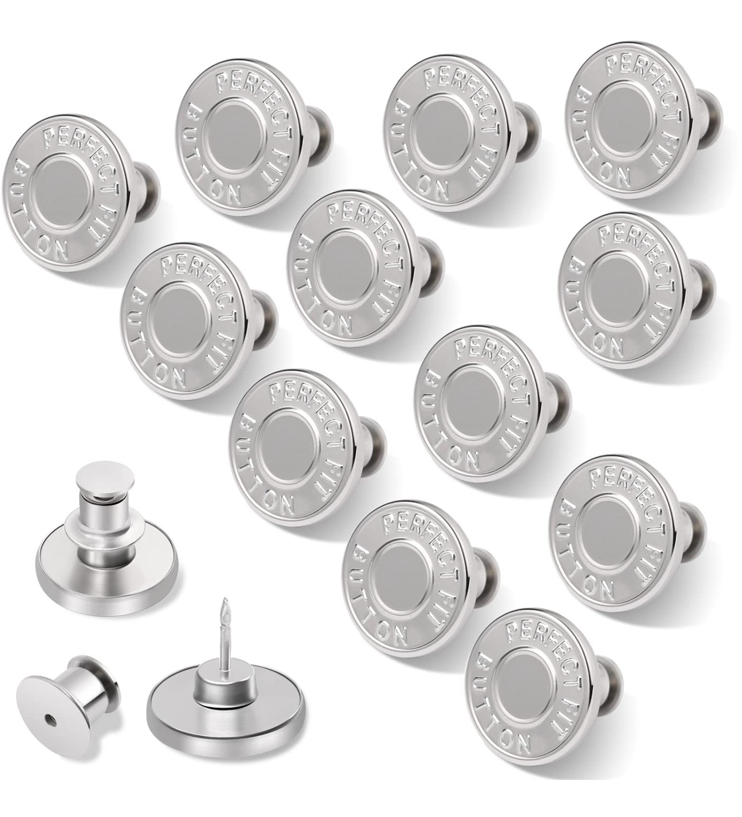 12 Sets No-Sew Jean Buttons Pins for Loose Pants - Adjustable Snap Tack Jeans Button Replacement - 12 Silver Letters - Buy Online on GoSupps.com