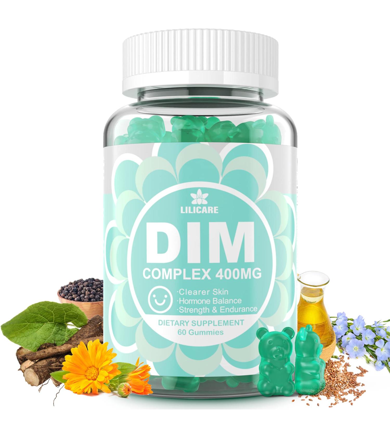 DIM Supplement Women 400mg - Hormone Balance & Menopause Support - Sugar Free Gummies with Biotin, Flaxseed Oil, Burdock & Calendula - 60 Count (Pack of 1) - Buy Online on GoSupps.com