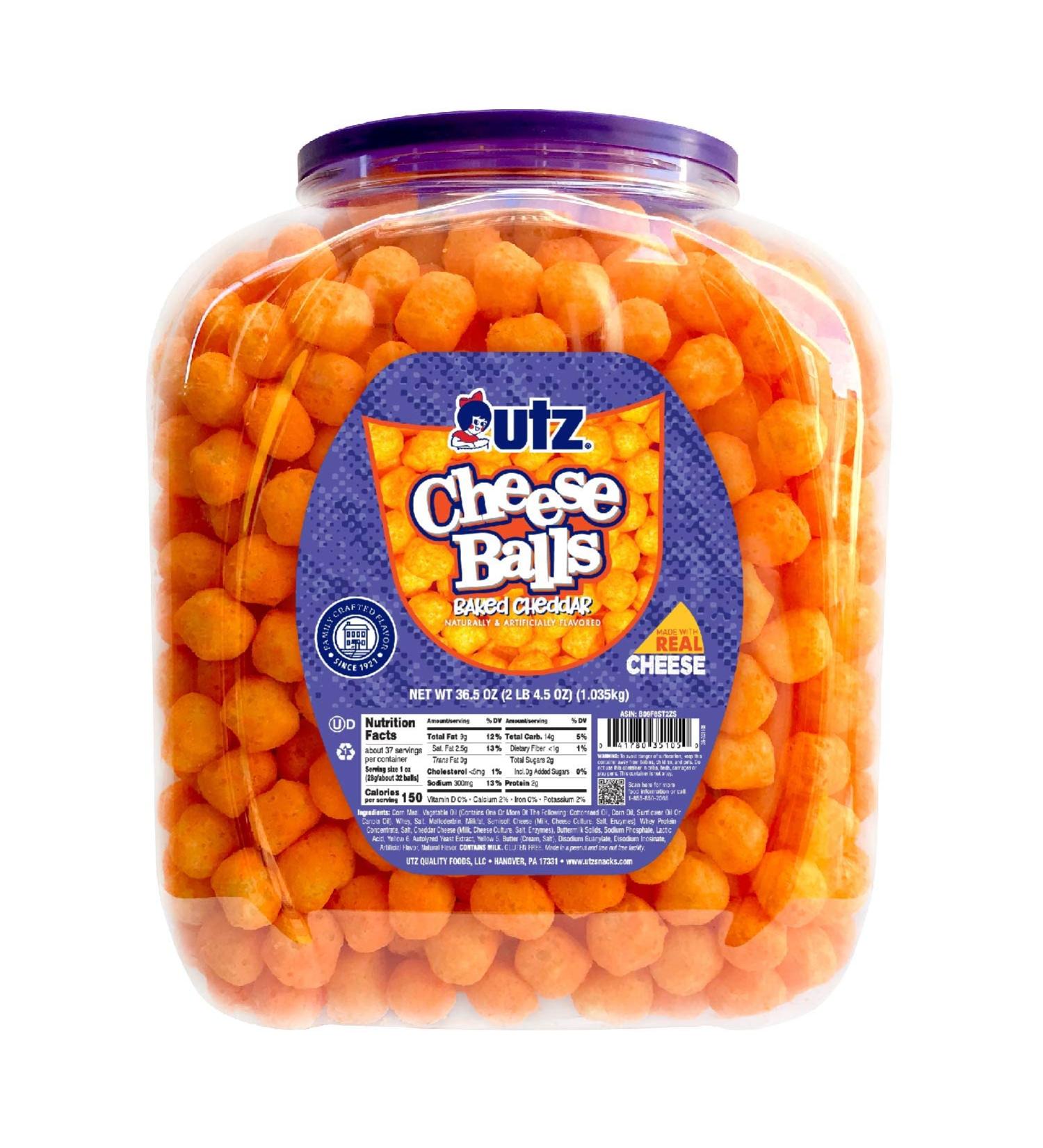 Utz Cheese Balls Barrel - Real Cheddar Cheese Snack, Gluten-Free, Kosher Certified - 36.5 Oz (Pack of 1) - Buy Online on GoSupps.com