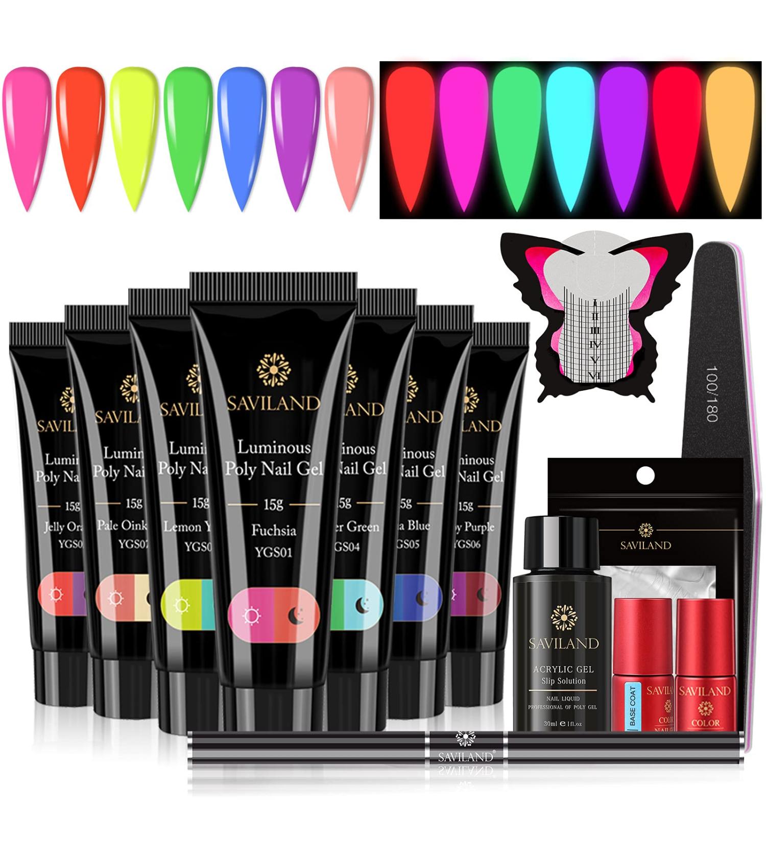 Saviland Glows in the Dark Poly Nail Gel Kit - 7 Neon Colors for Halloween and Christmas Parties - Buy Online on GoSupps.com