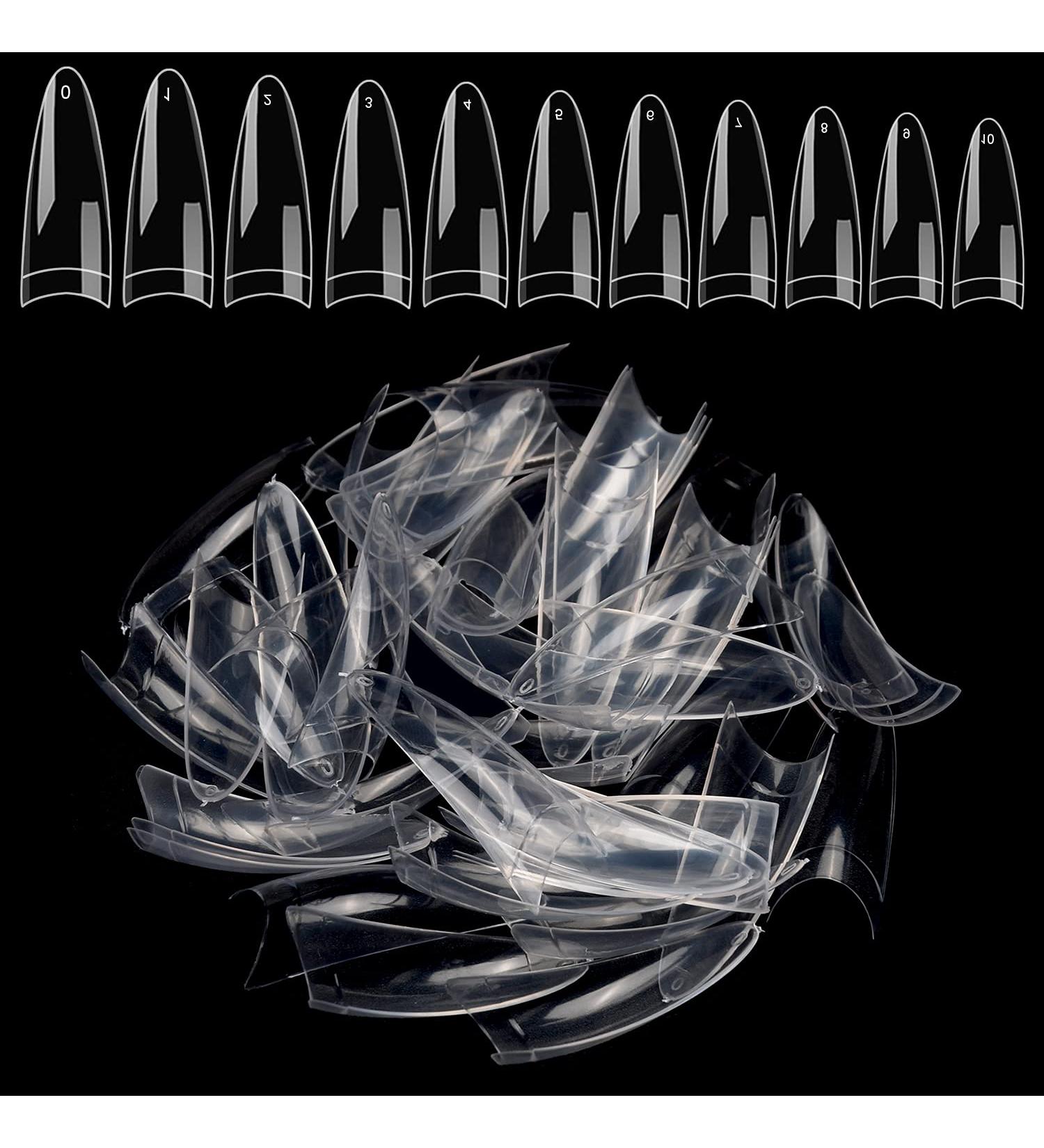 Noverlife 1100PCS C Curved Long Almond False Nail Tips - Half Cover Manicure Acrylic Fake Nails for Nail Salon & Home DIY Nail Art - Clear - Buy Online on GoSupps.com