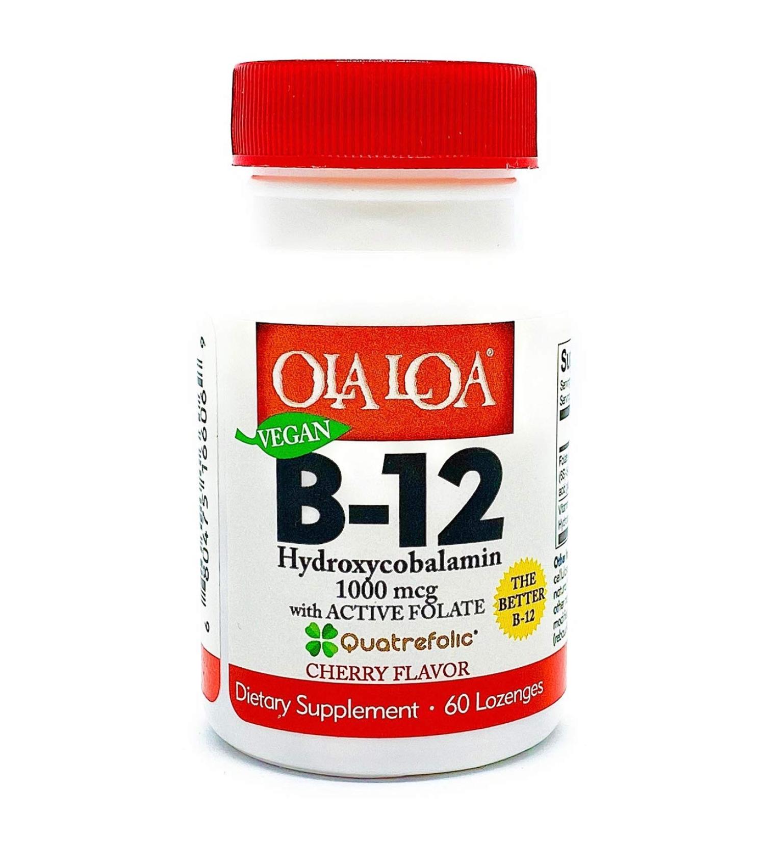 Ola Loa Cherry Vitamin B12 Sublingual Supplement - Vegan Formula for Energy, Nerve & Brain Support - 60 Tablets - Buy Online on GoSupps.com