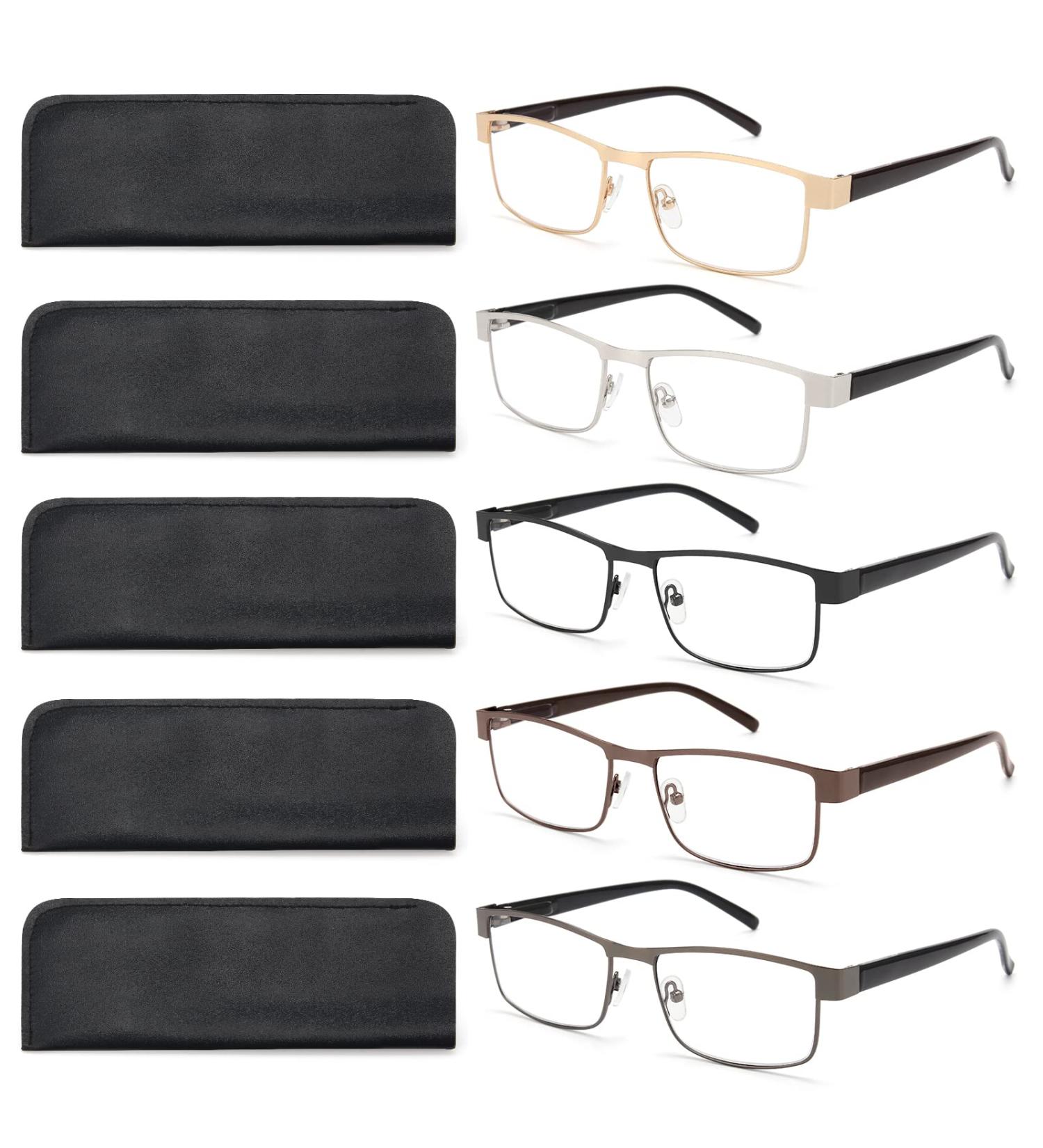Blue Light Blocking Metal Readers 5-Pack for Men with Anti Eye Strain Technology - Brown/Black/Silver/Gunmetal/Gold 1.5 - Buy Online on GoSupps.com