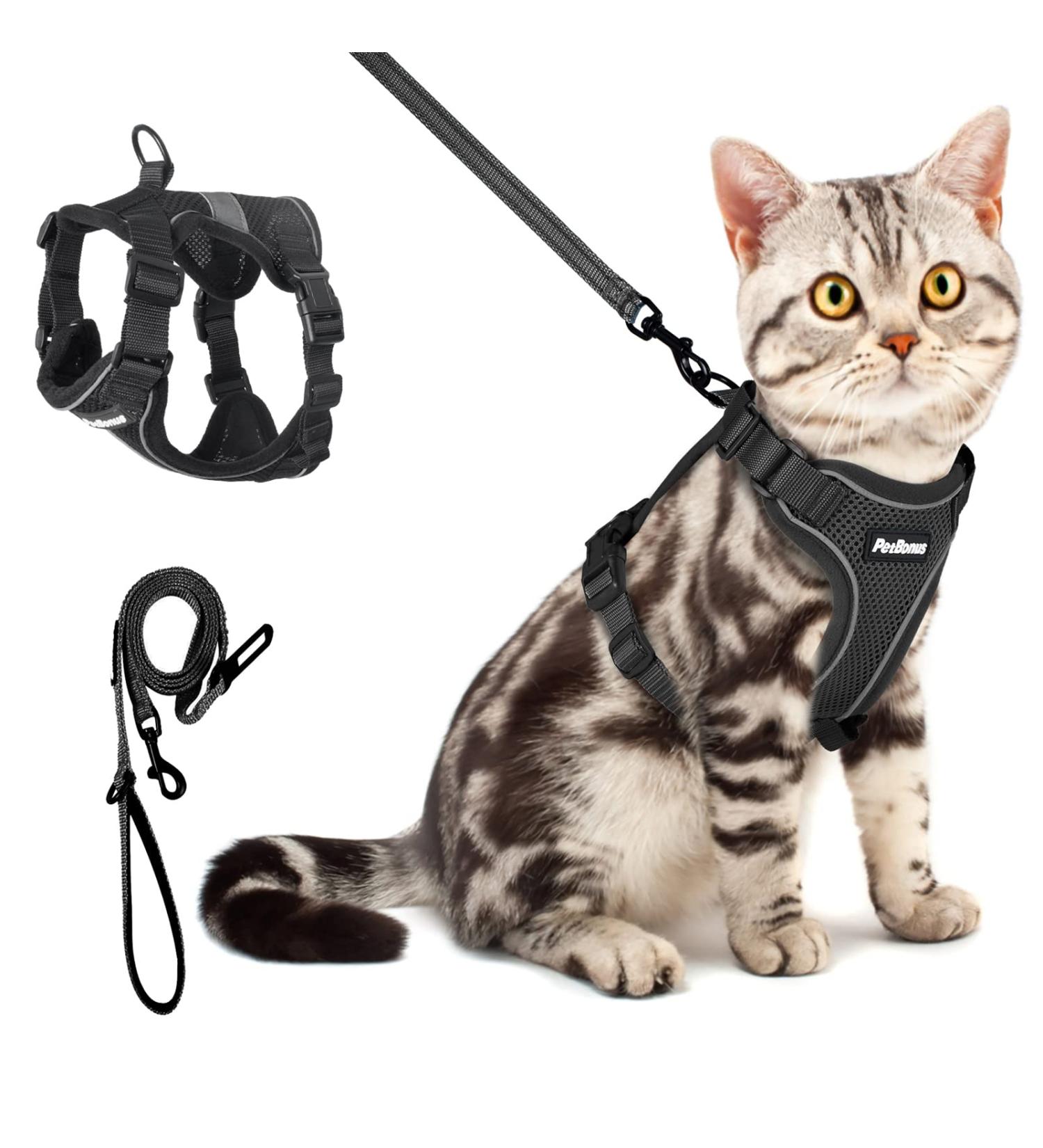 PetBonus Adjustable Cat Harness and Leash Set - Escape Proof, Breathable, Reflective Strip, Comfortable - Black X-Small - Buy Online on GoSupps.com