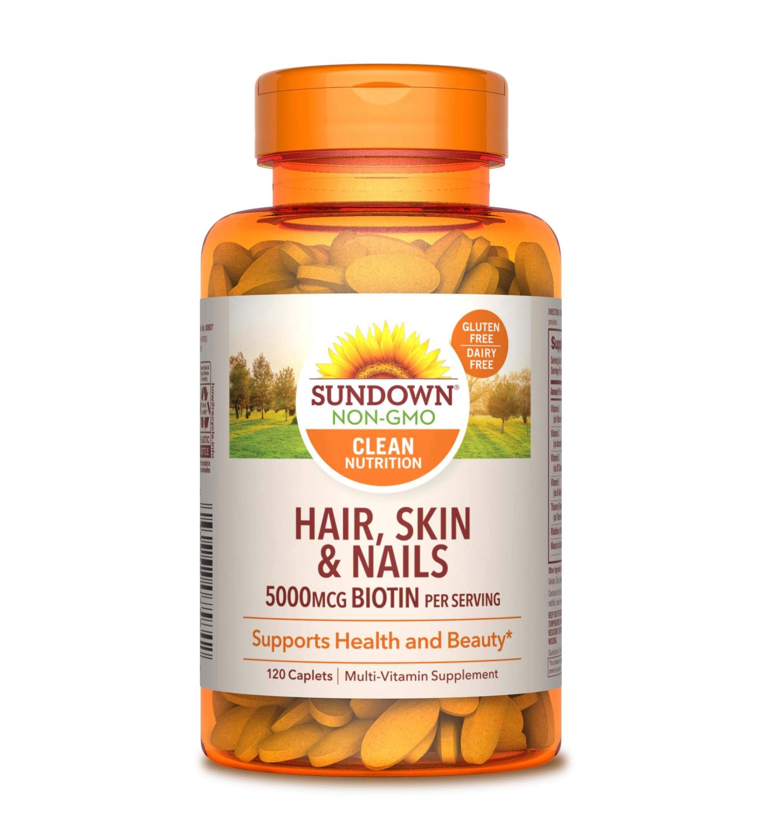 Sundown Naturals Hair Skin & Nails 120 Caplets - Support Beauty from Within - Buy Online on GoSupps.com