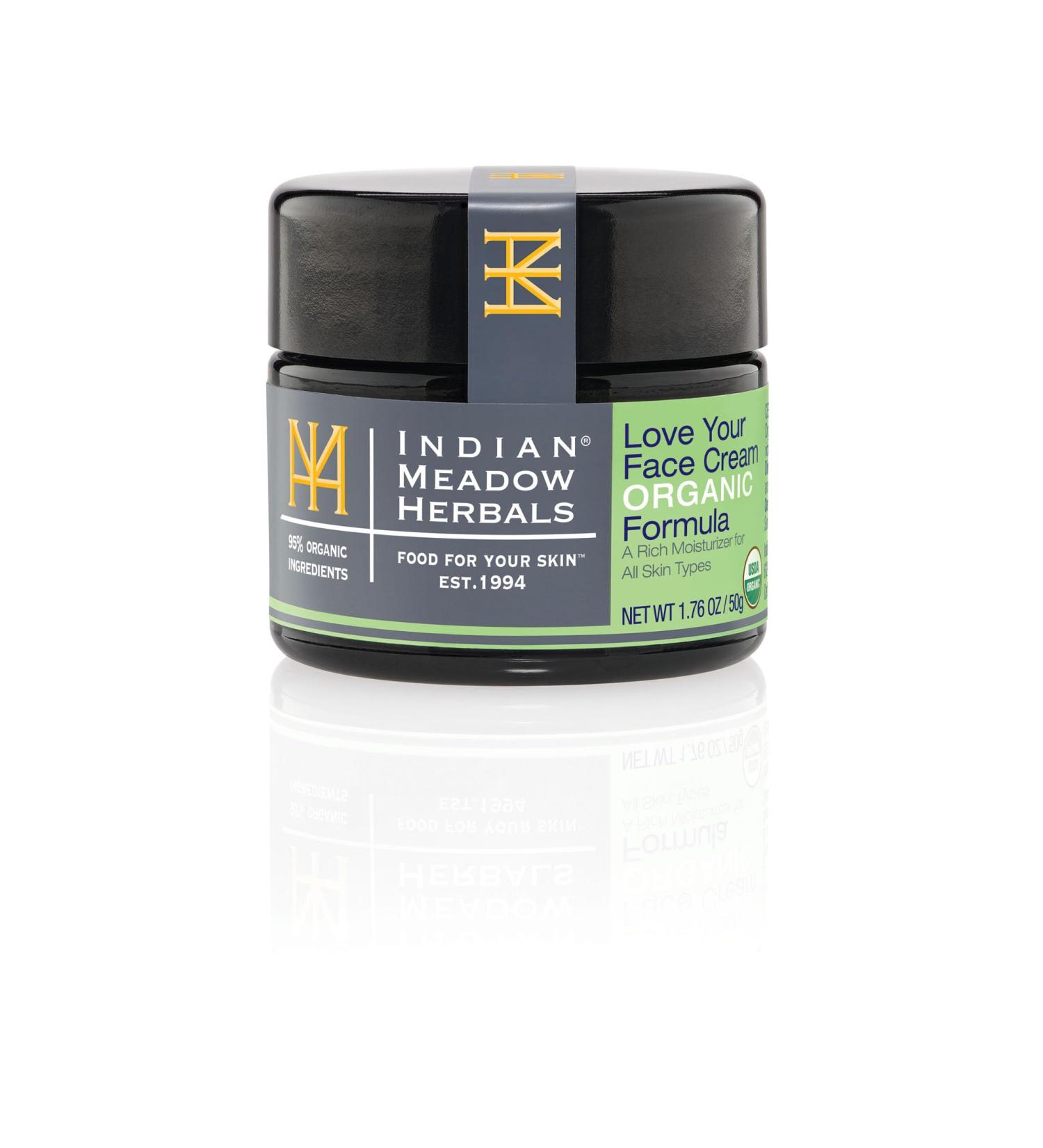 Indian Meadow Herbals Love Your Face Cream - USDA Certified Organic Moisturizer for All Skin Types | Deep Penetrating Petroleum-Free Skin Repair (2oz - Buy Online on GoSupps.com