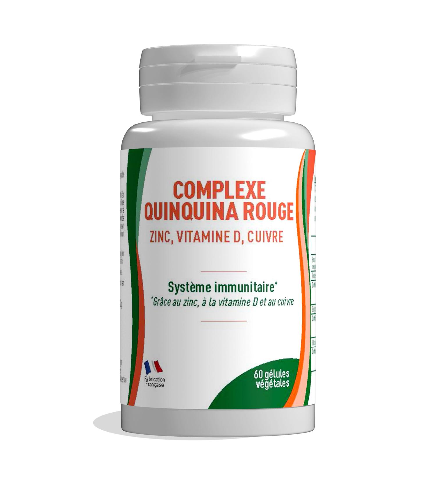 Quinquina Rouge - Zinc Natural Vitamin D Copper and Red Quinquina - Food Supplement Immunity - Concentrated Extract of Superior Quality - 60 Capsules - 30 Days - Made in France