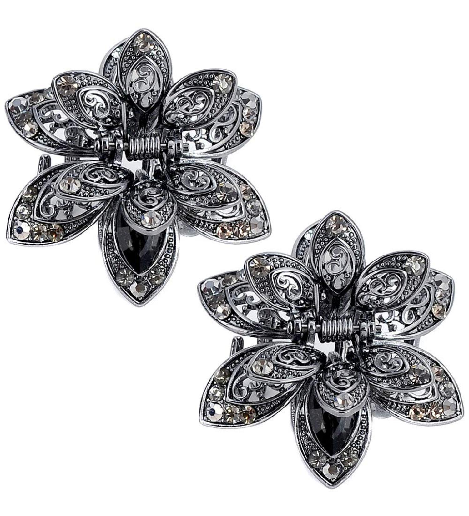 2 Pcs Mini Metal Rhinestone Hair Claw Clips - Vintage Crystal Hair Jaw Clamps for Women and Girls - Buy Online on GoSupps.com