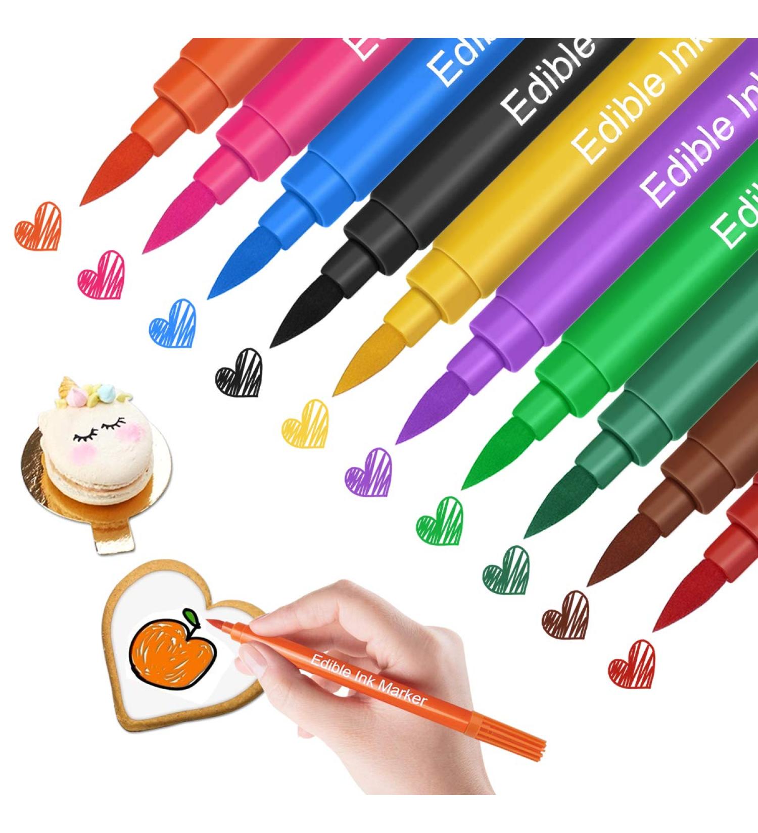 Double Sided Food Coloring Markers | Edible Gourmet Writer Pens for Cookies, Cakes, Desserts | Fine & Thick Tip | Food Grade Decorator Pens - Buy Online on GoSupps.com