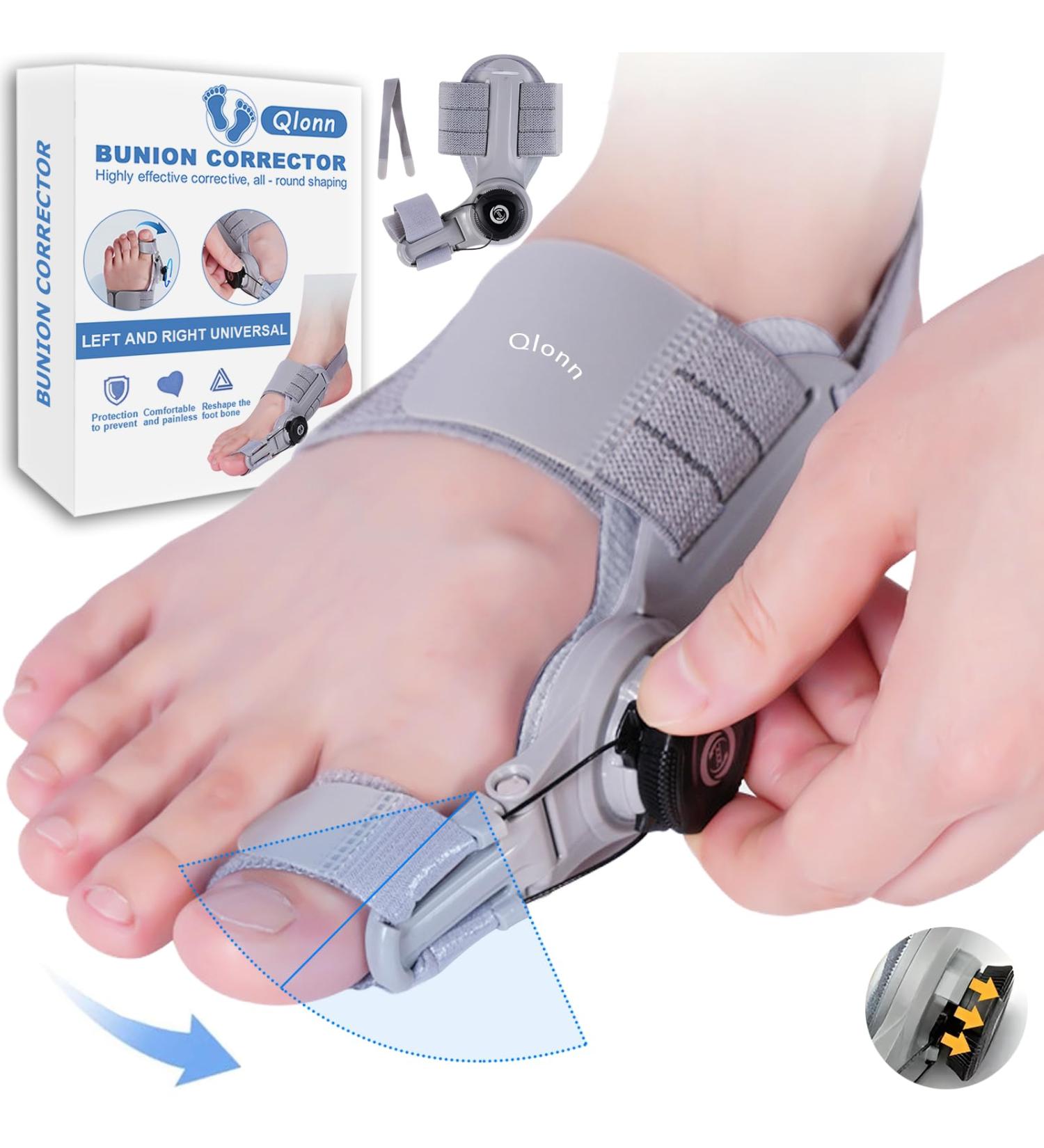 Bunion Corrector for Men & Women | Adjustable Bunion Splint for Pain Relief | Orthopedic Toe Straightener with Anti-Slip Heel Strap | Fits Left & Right Feet - Grey - Buy Online on GoSupps.com
