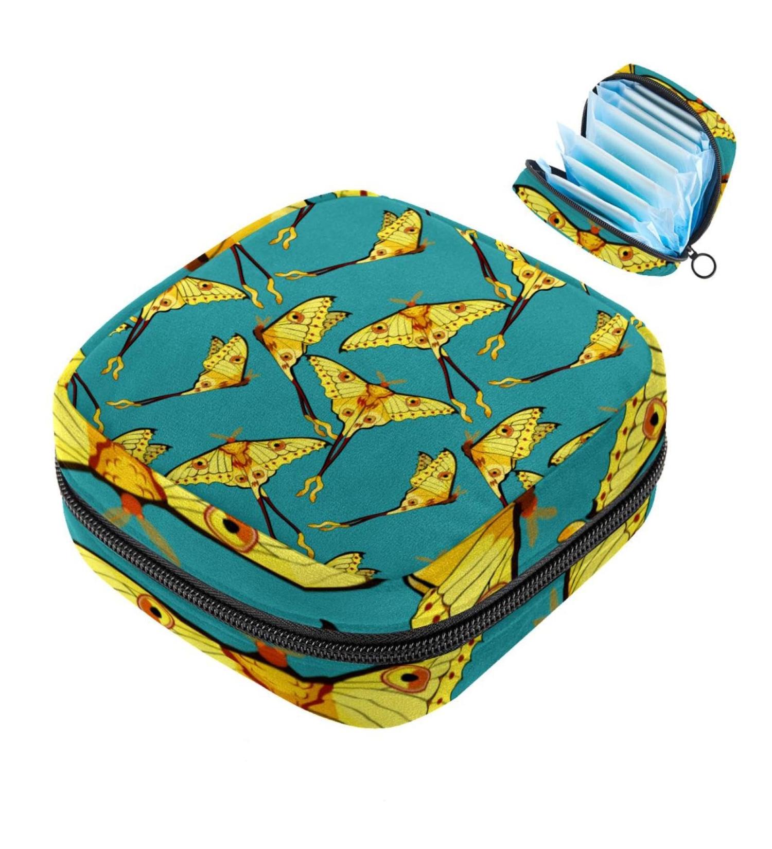 Shop Portable Women's Binding-Storage Bags | Menstrual Cup Pockets & Pads for Teen Girls - Stylish Yellow Butterfly & Turquoise Designs - Buy Online on GoSupps.com